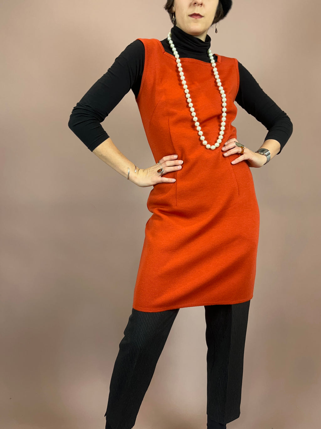 Kleid Strick Wolle Orangerot Gr. 38