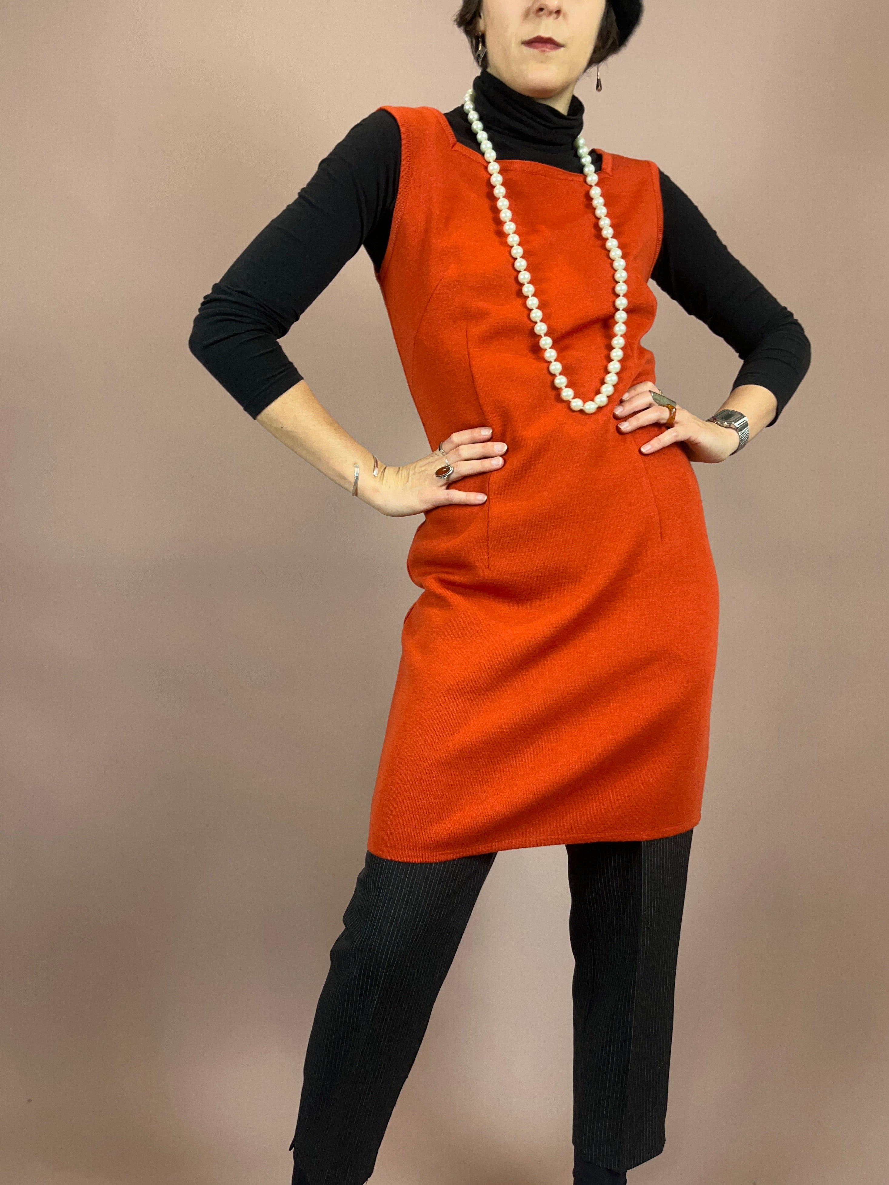 Kleid Strick Wolle Orangerot Gr. 38
