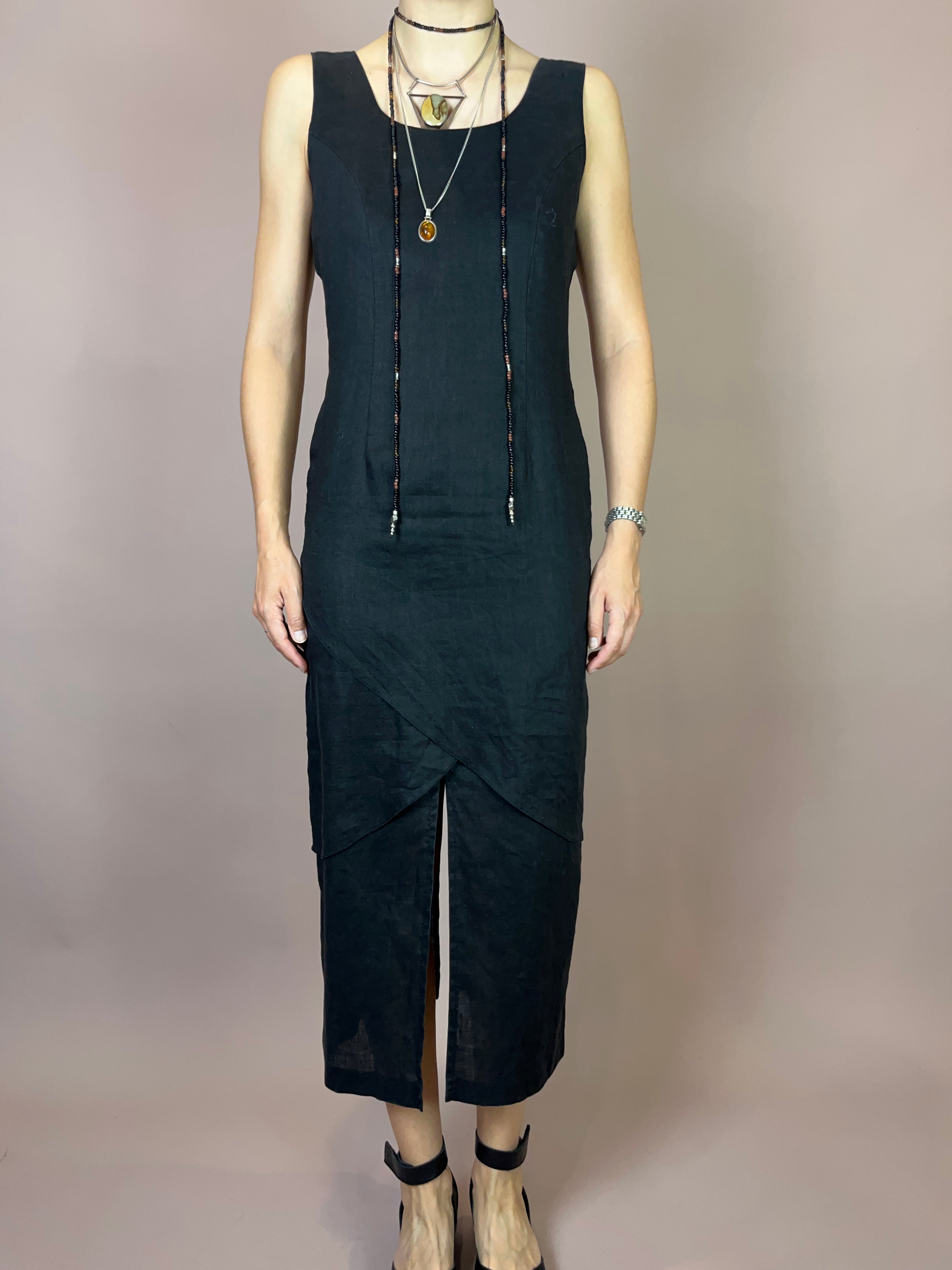 Leinenkleid Schwarz Gr. 36
