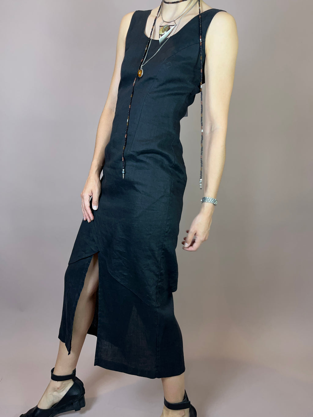 Leinenkleid Schwarz Gr. 36