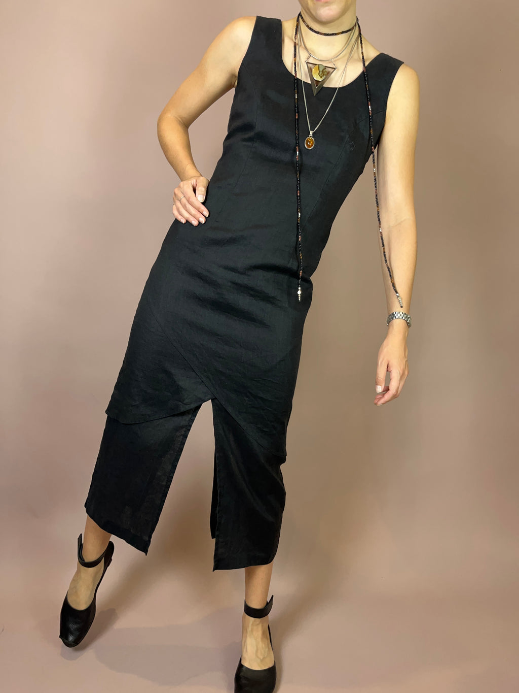 Leinenkleid Schwarz Gr. 36