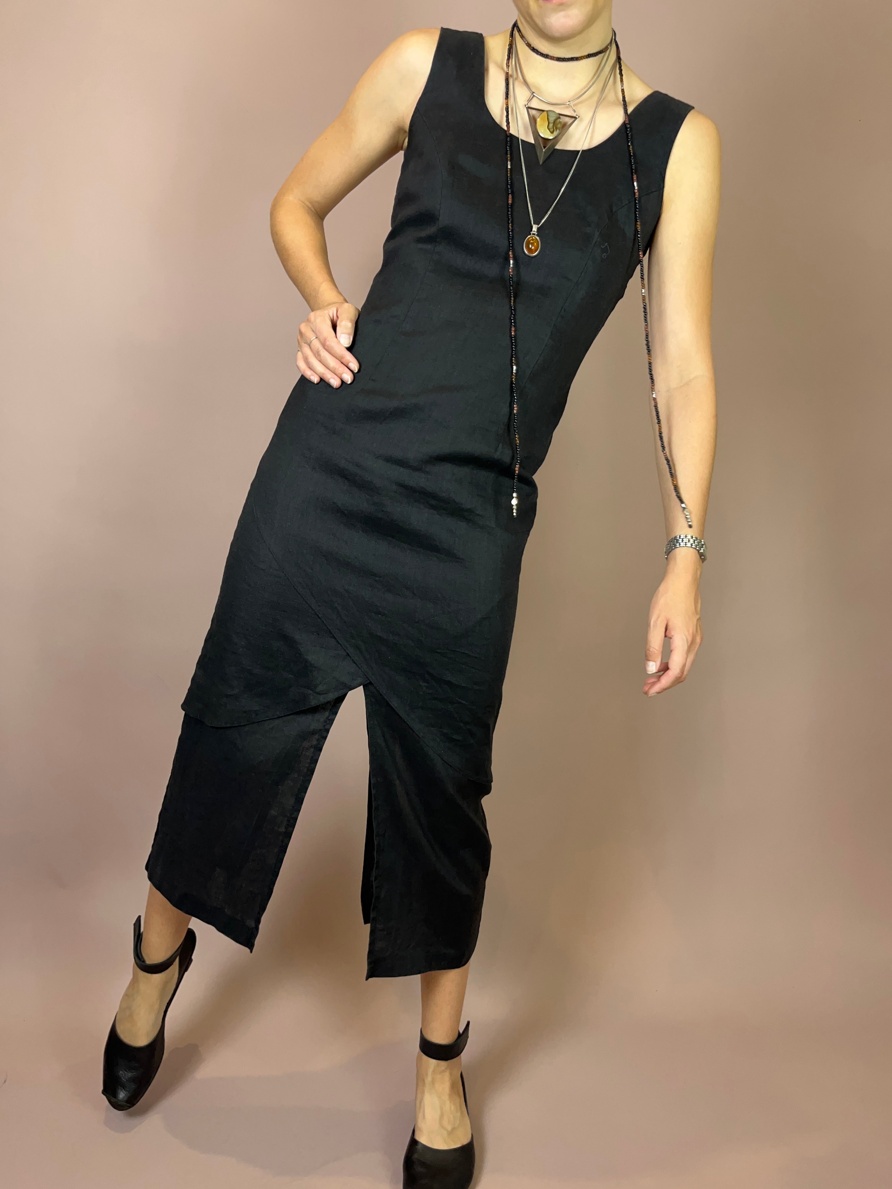 Leinenkleid Schwarz Gr. 36