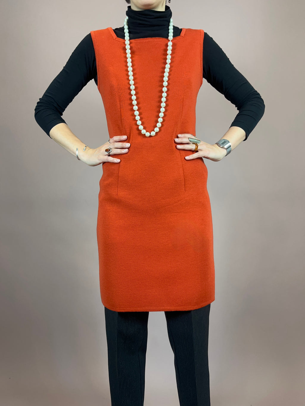 Kleid Strick Wolle Orangerot Gr. 38