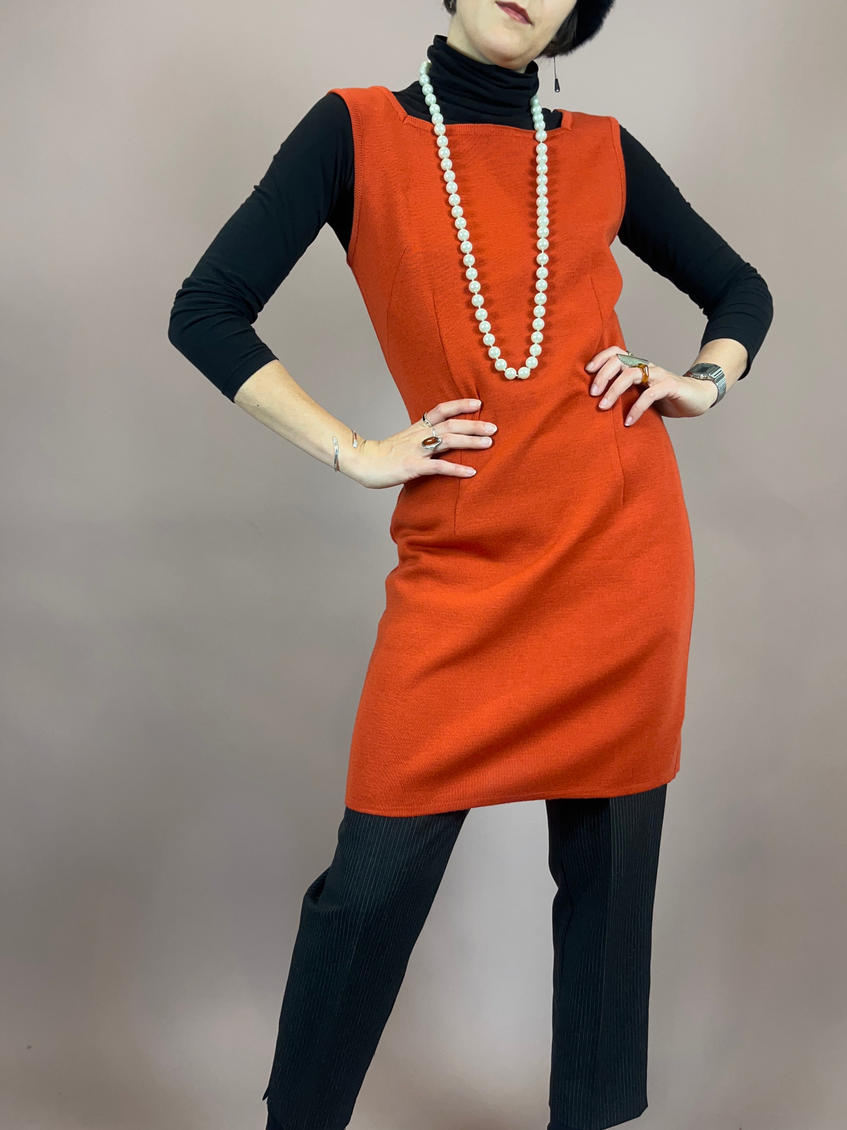 Kleid Strick Wolle Orangerot Gr. 38