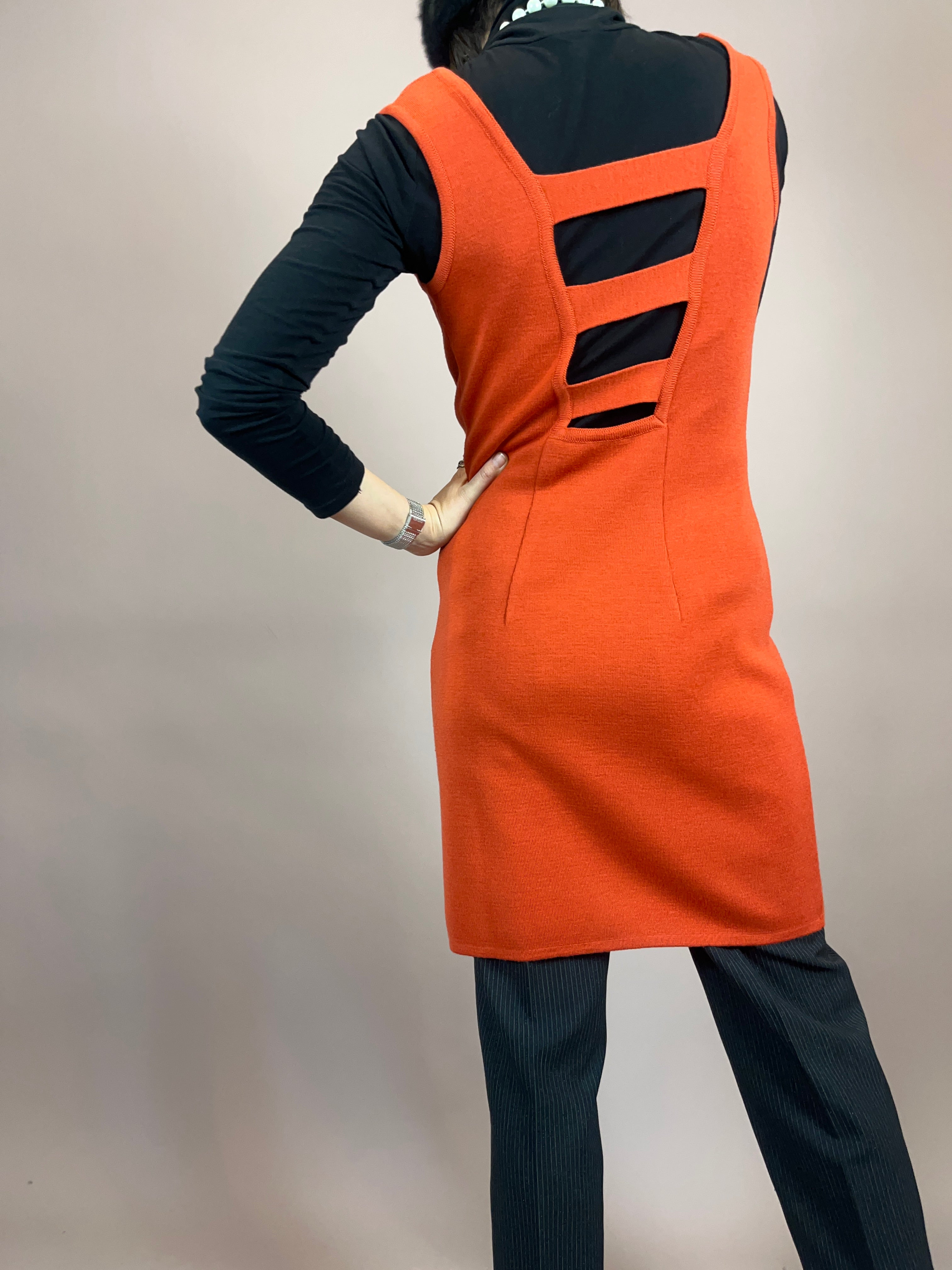 Kleid Strick Wolle Orangerot Gr. 38