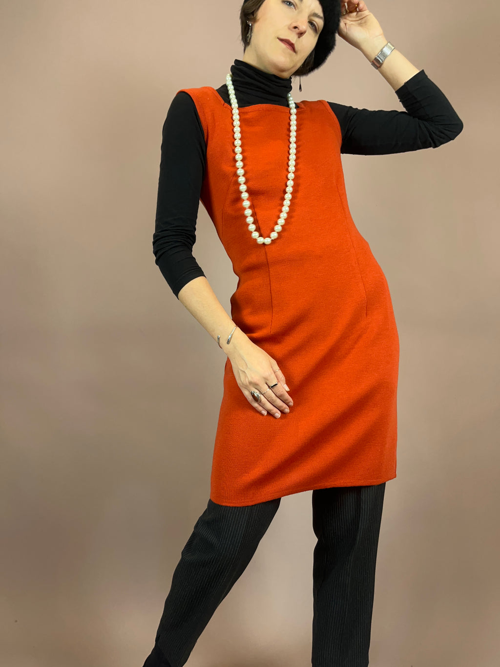 Kleid Strick Wolle Orangerot Gr. 38