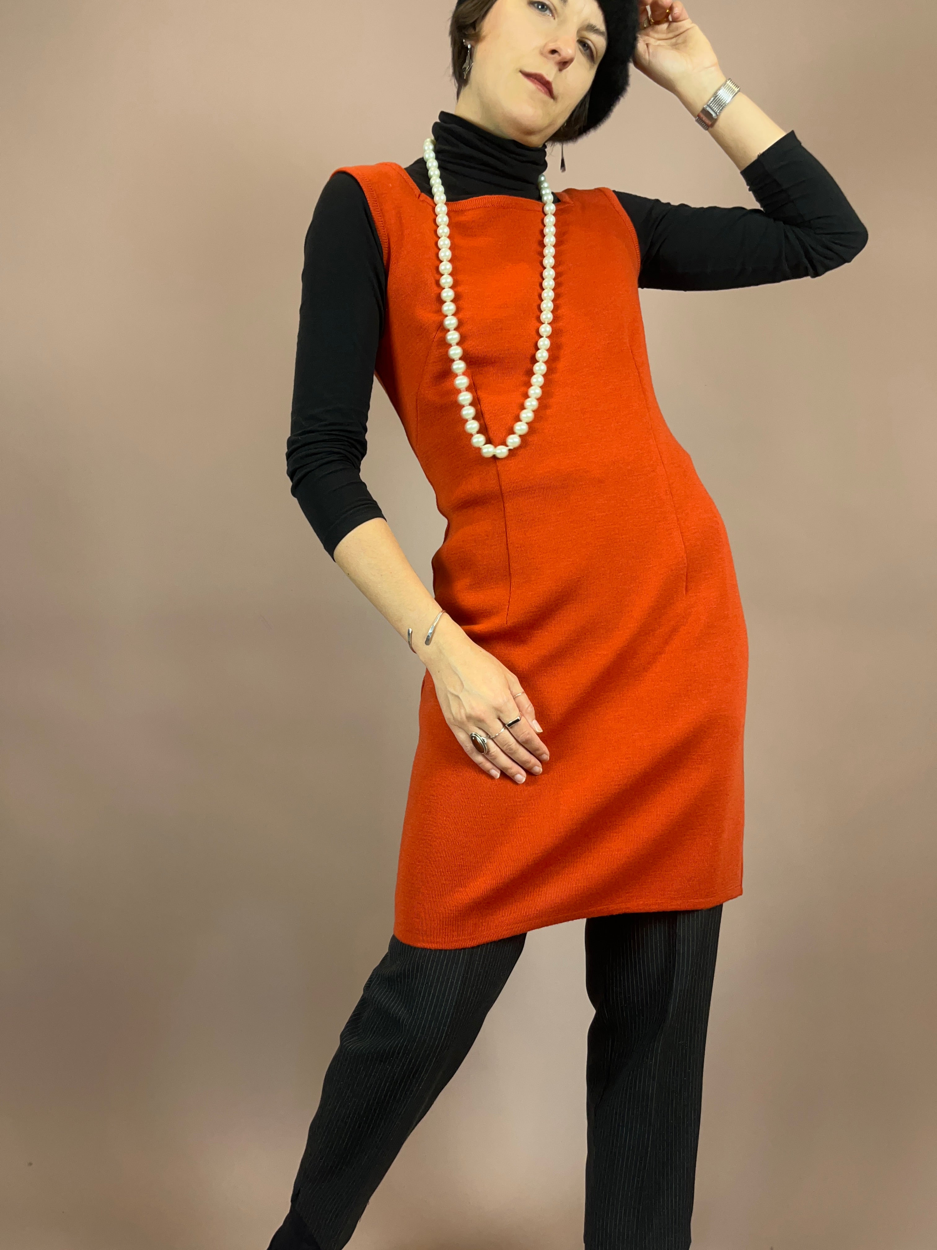 Kleid Strick Wolle Orangerot Gr. 38