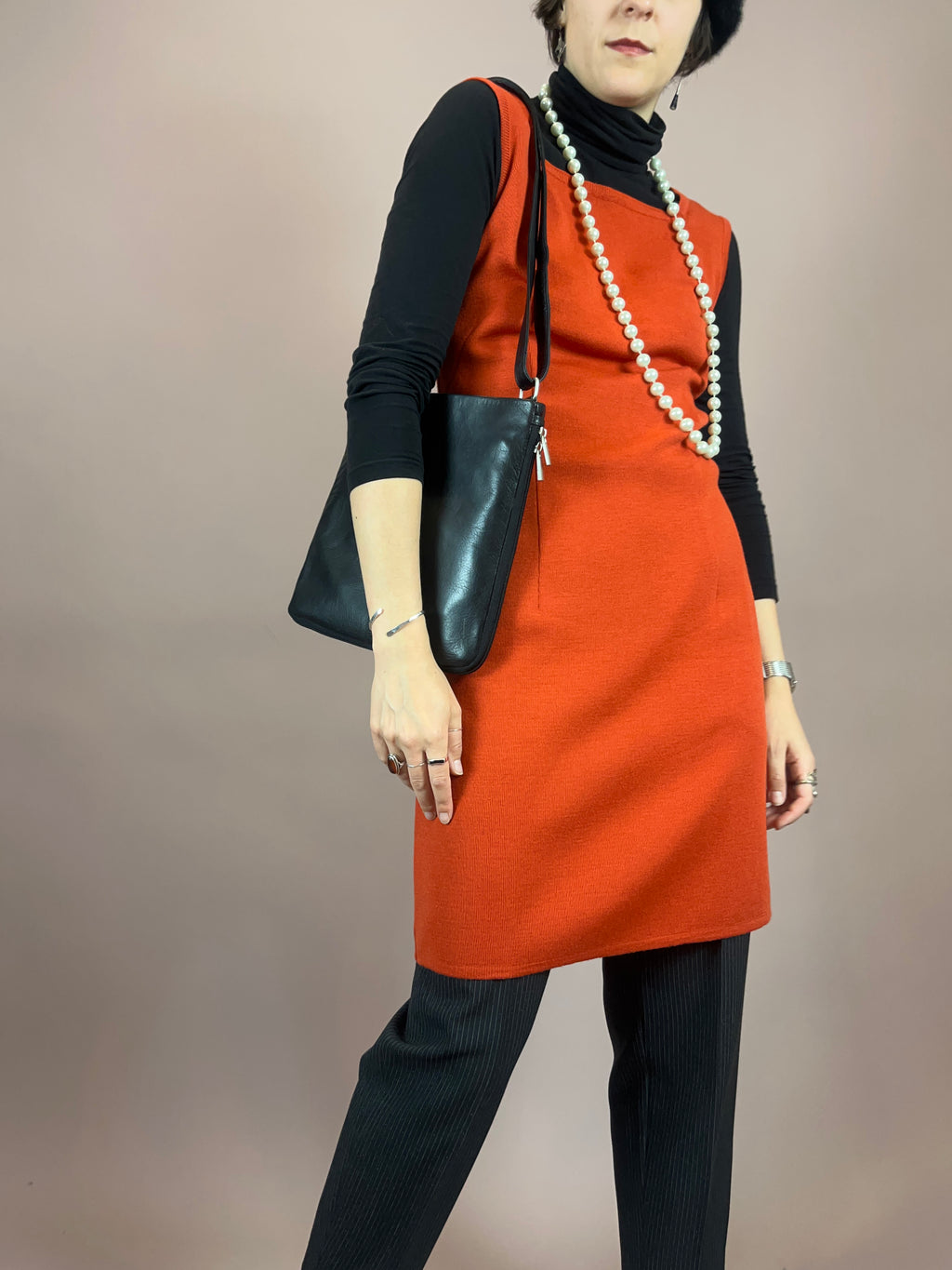 Kleid Strick Wolle Orangerot Gr. 38