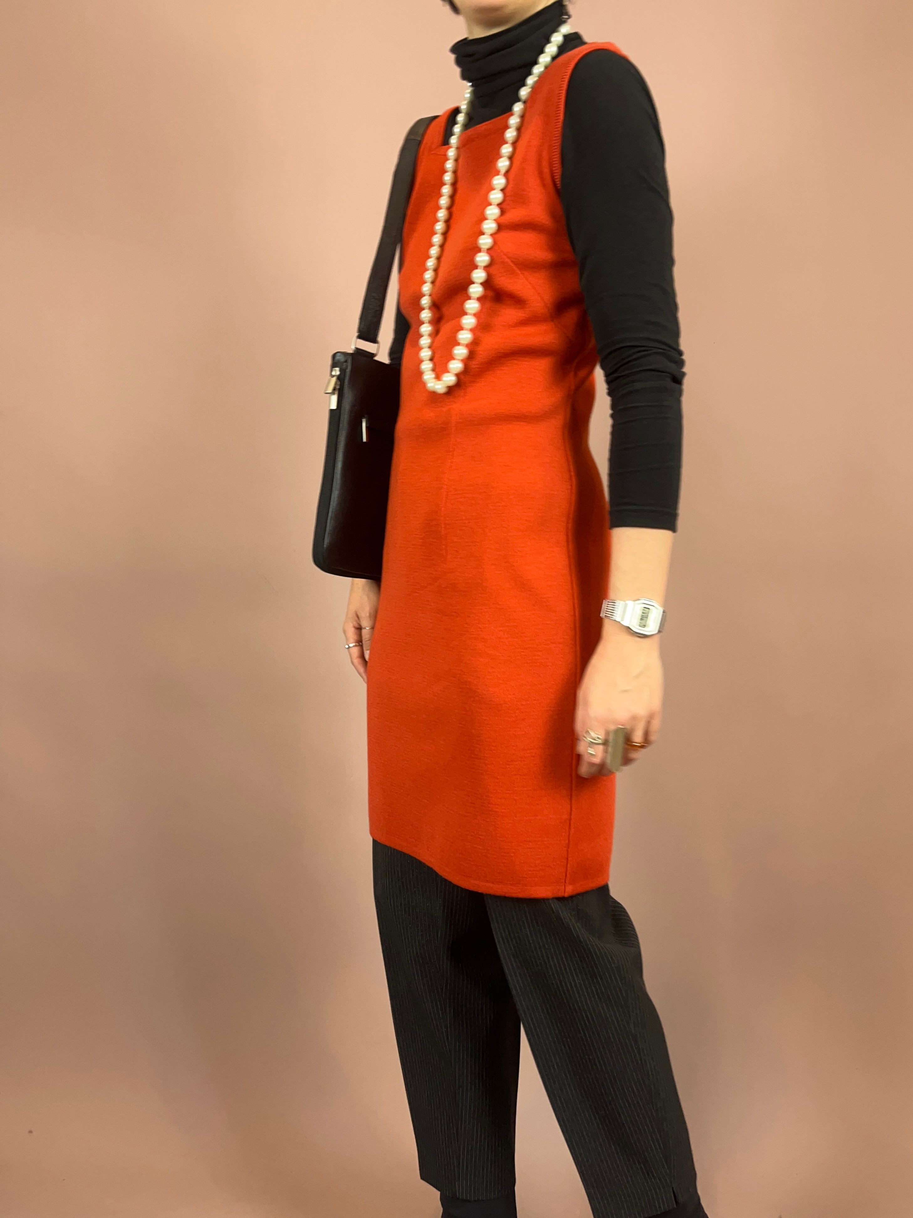 Kleid Strick Wolle Orangerot Gr. 38
