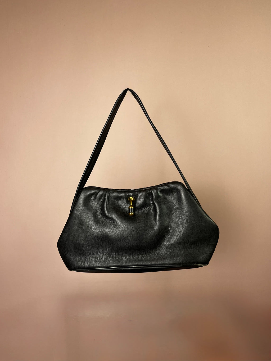 Vintage Ledertasche Schwarz mit Gold-Verschluss