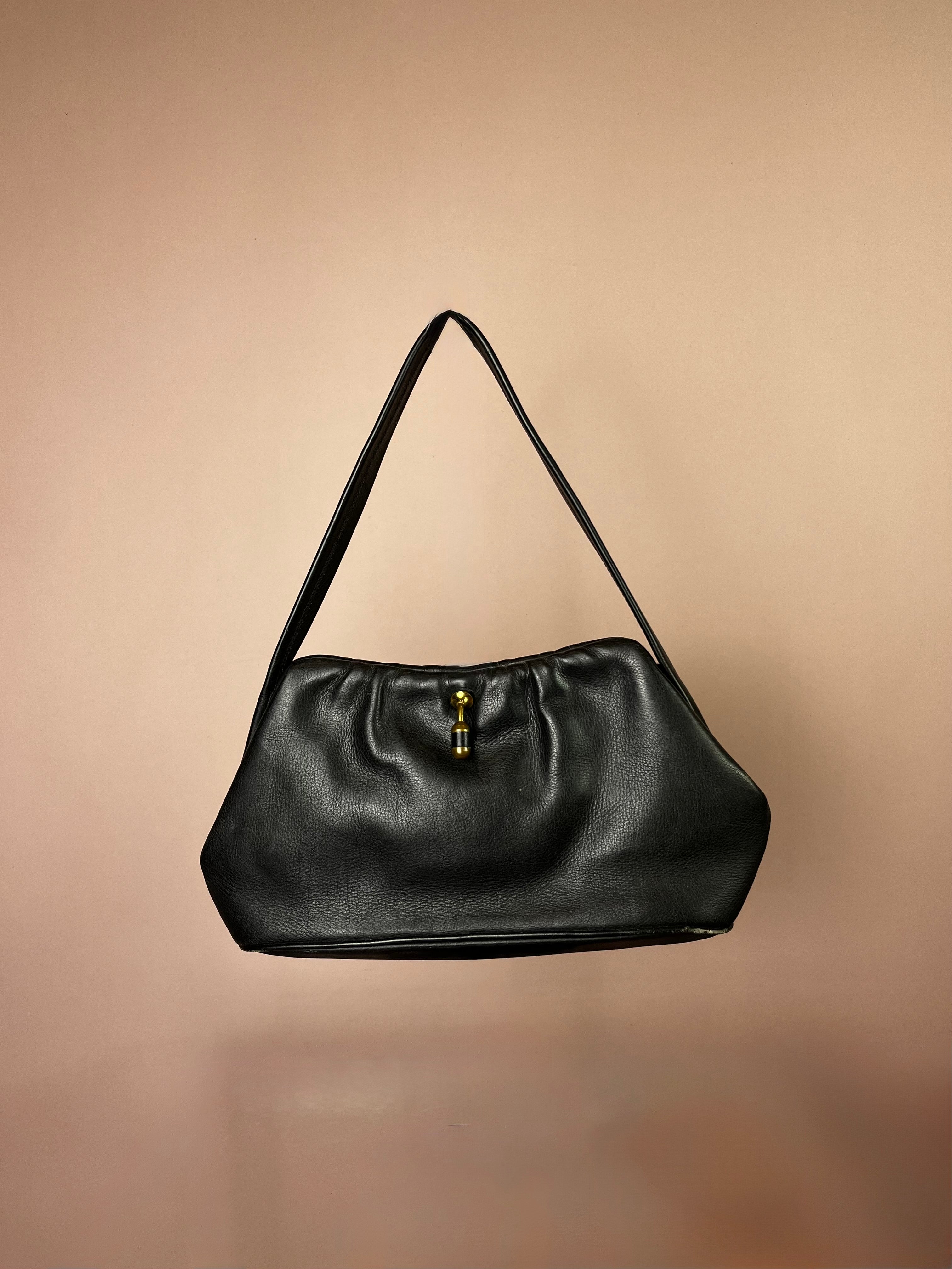 Vintage Ledertasche Schwarz mit Gold-Verschluss