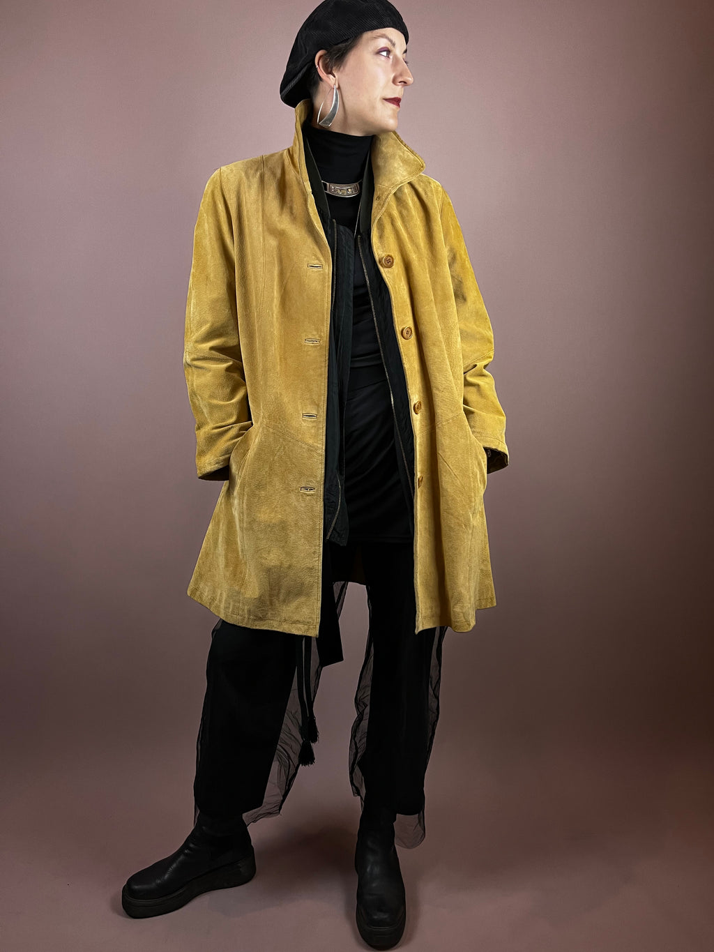 Yellow Leather Coat Gr. 38