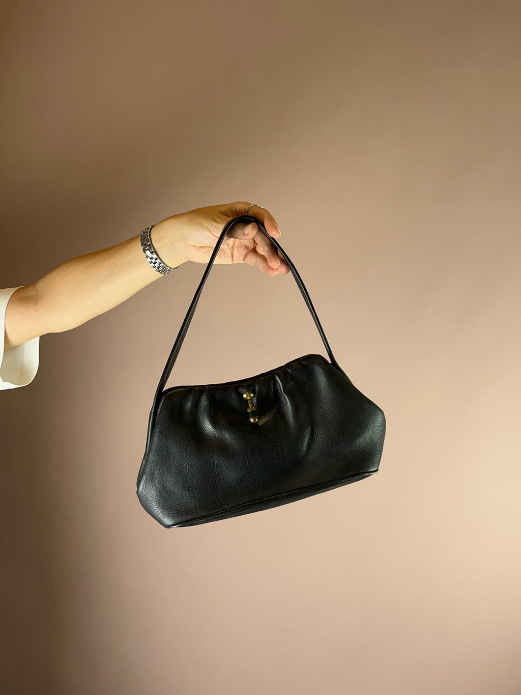 Vintage Ledertasche Schwarz mit Gold-Verschluss