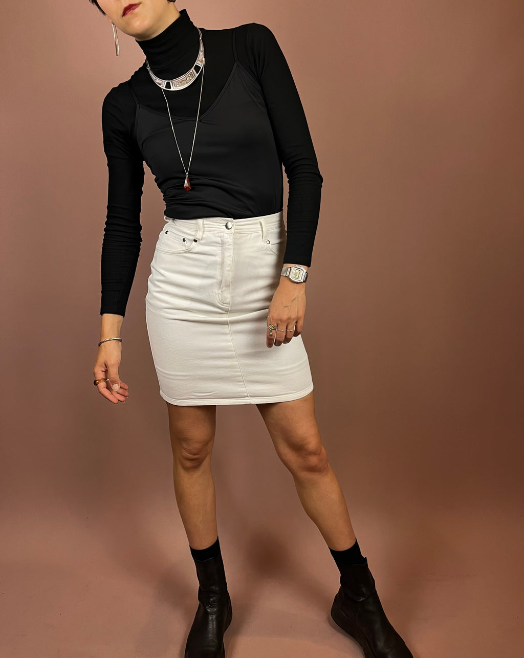 Skirt Mini White High Waist Gr. 34