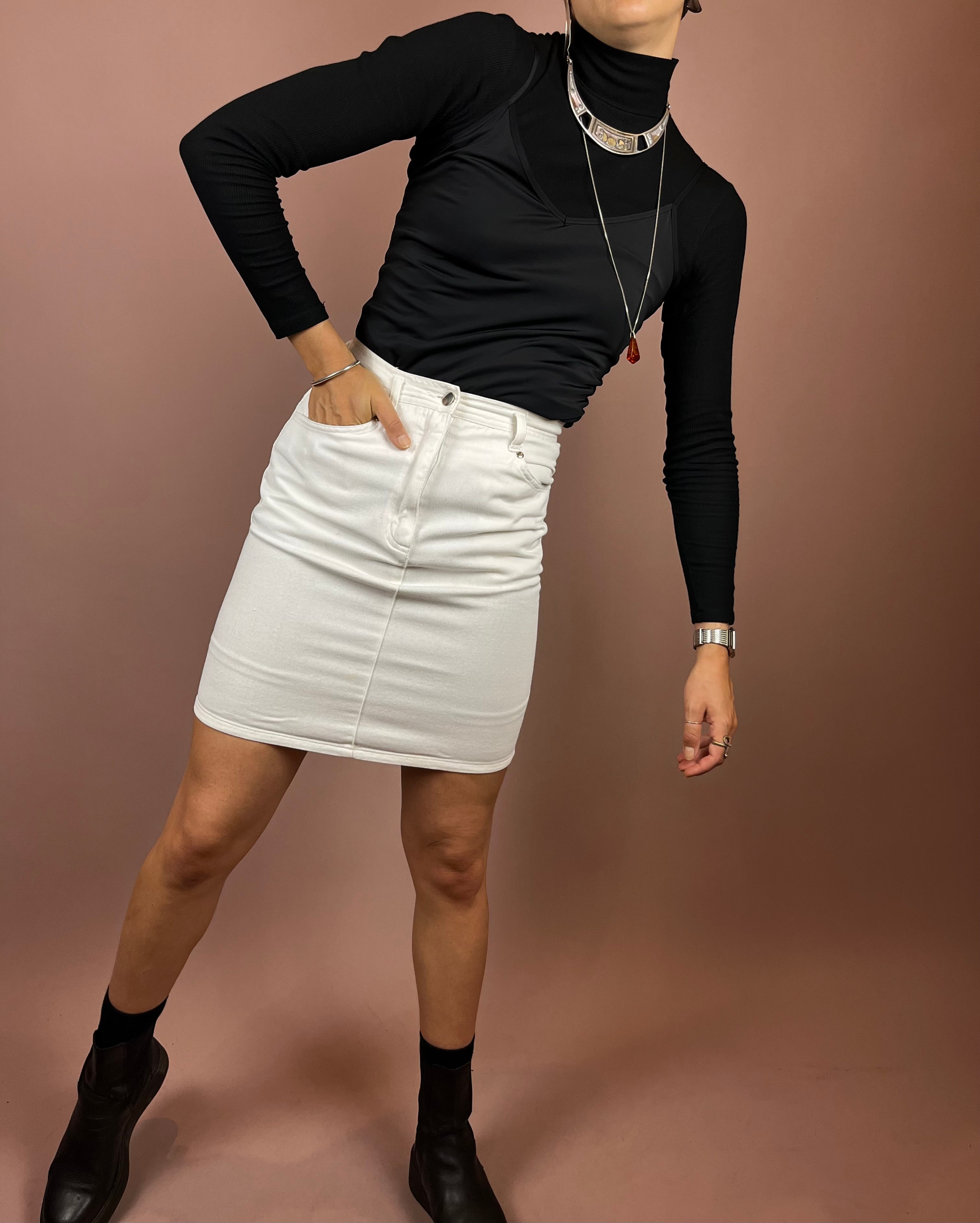 Skirt Mini White High Waist Gr. 34