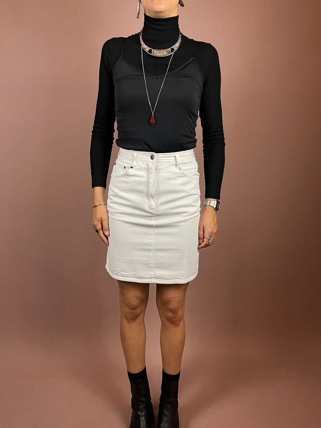 Skirt Mini White High Waist Gr. 34