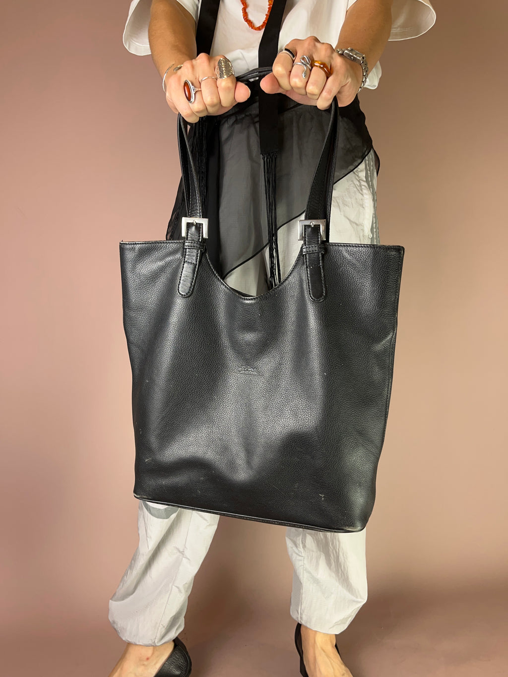 Longchamp Vintage Shopper Tote – Schwarz, Leder