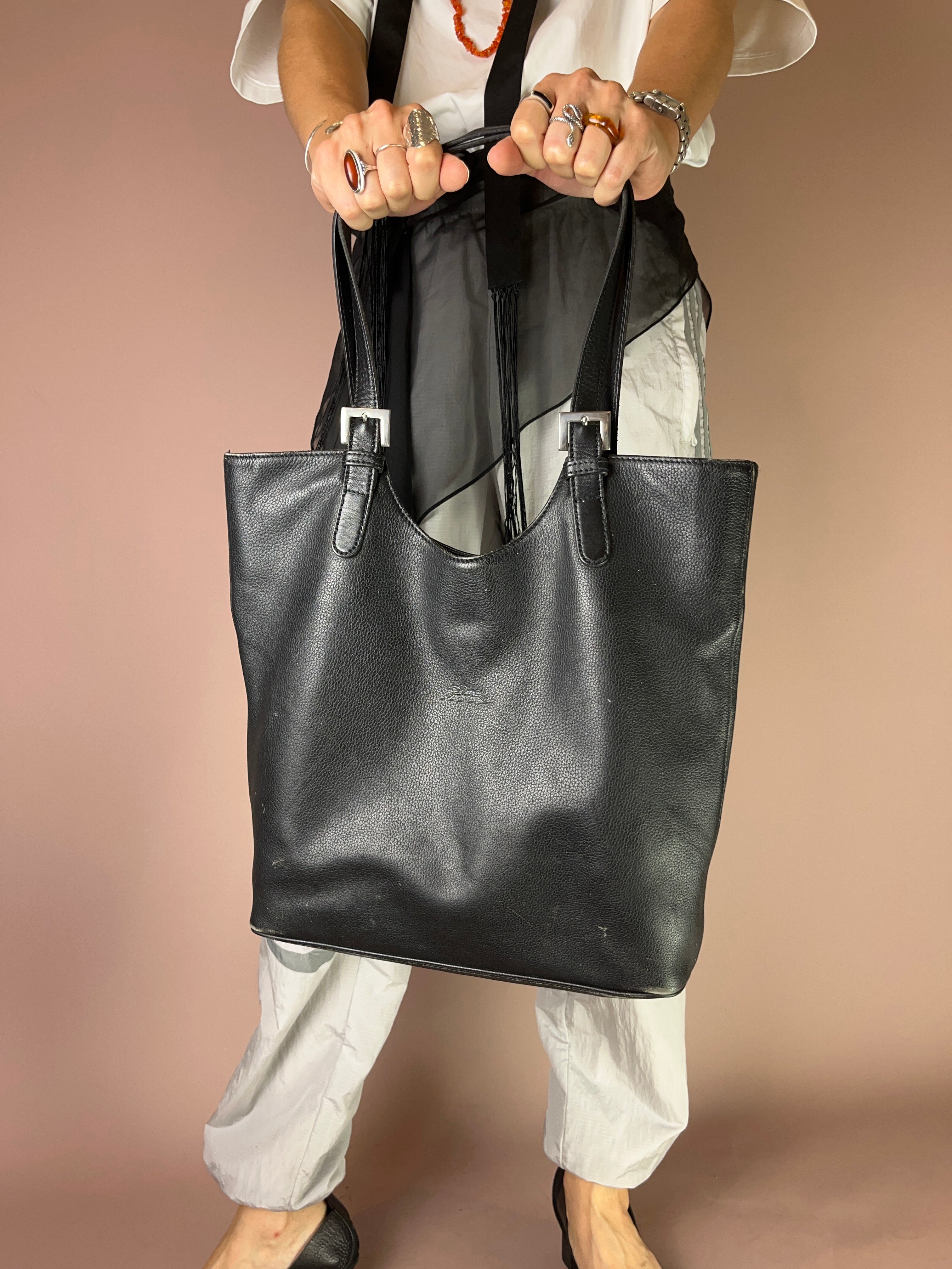 Longchamp Vintage Shopper Tote – Schwarz, Leder