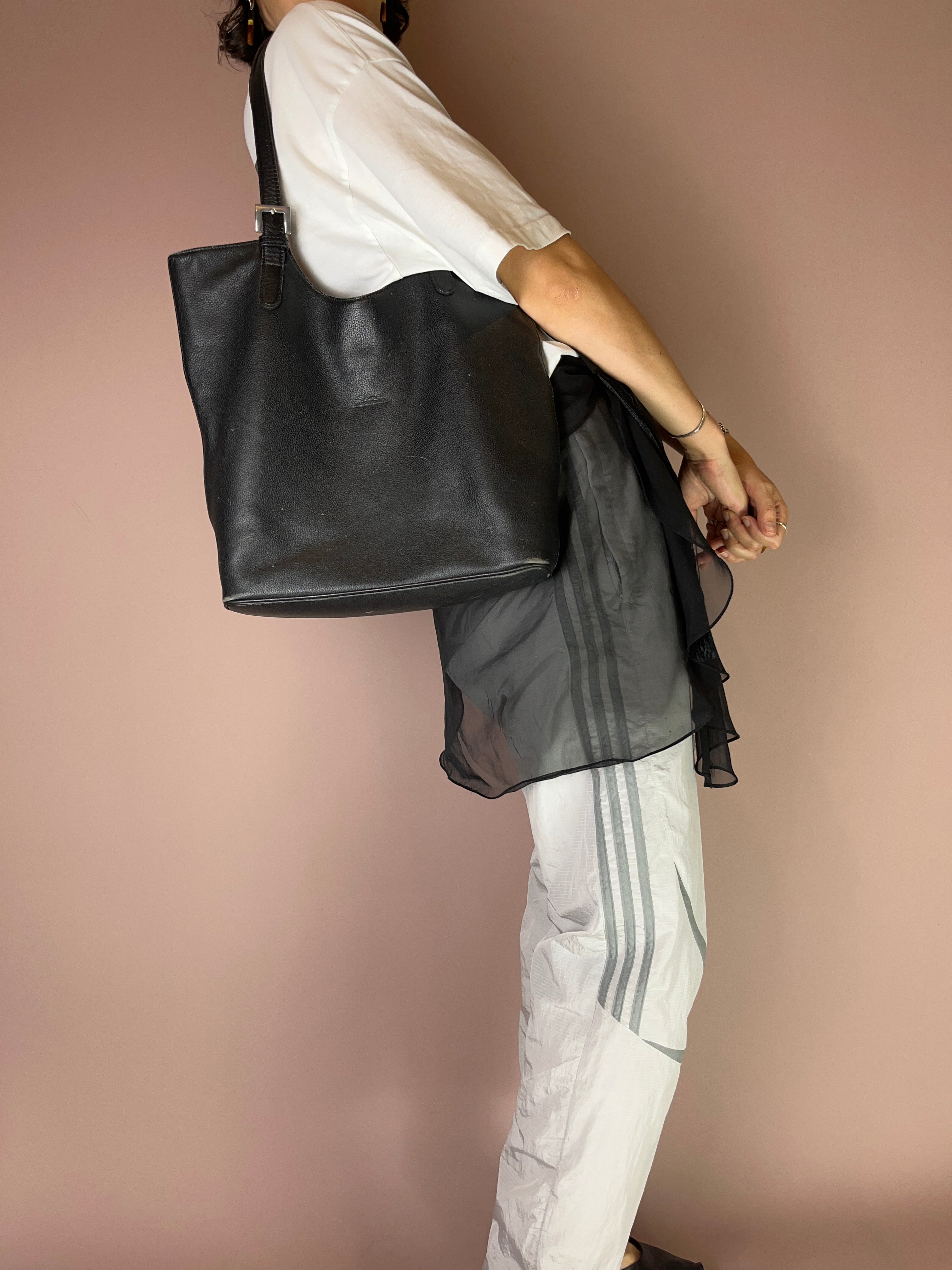 Longchamp Vintage Shopper Tote – Schwarz, Leder