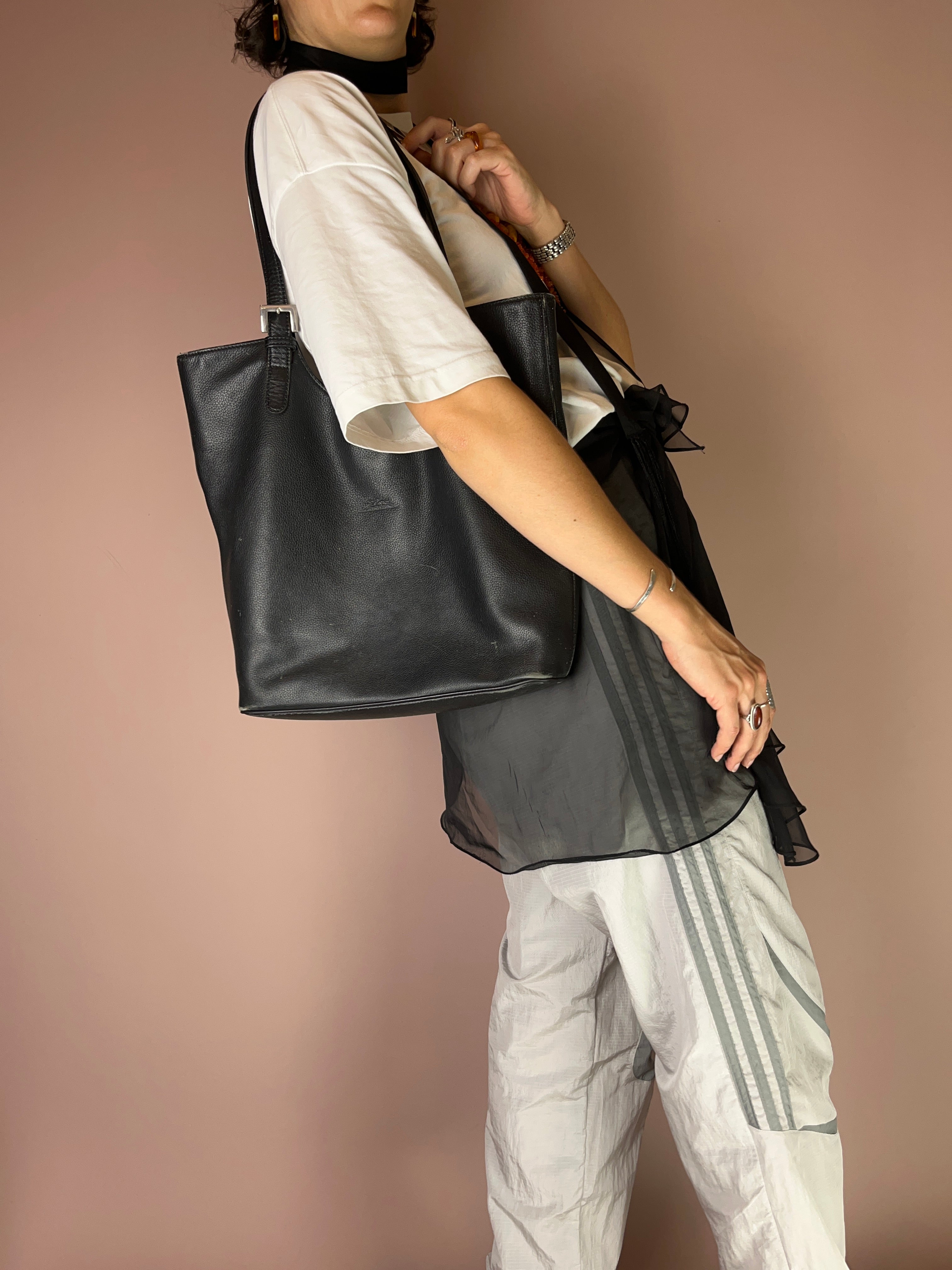 Longchamp Vintage Shopper Tote – Schwarz, Leder