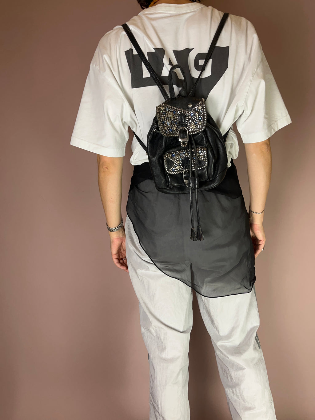 Mini Rucksack Schwarz Leder mit Nieten & Sternen – Kolster