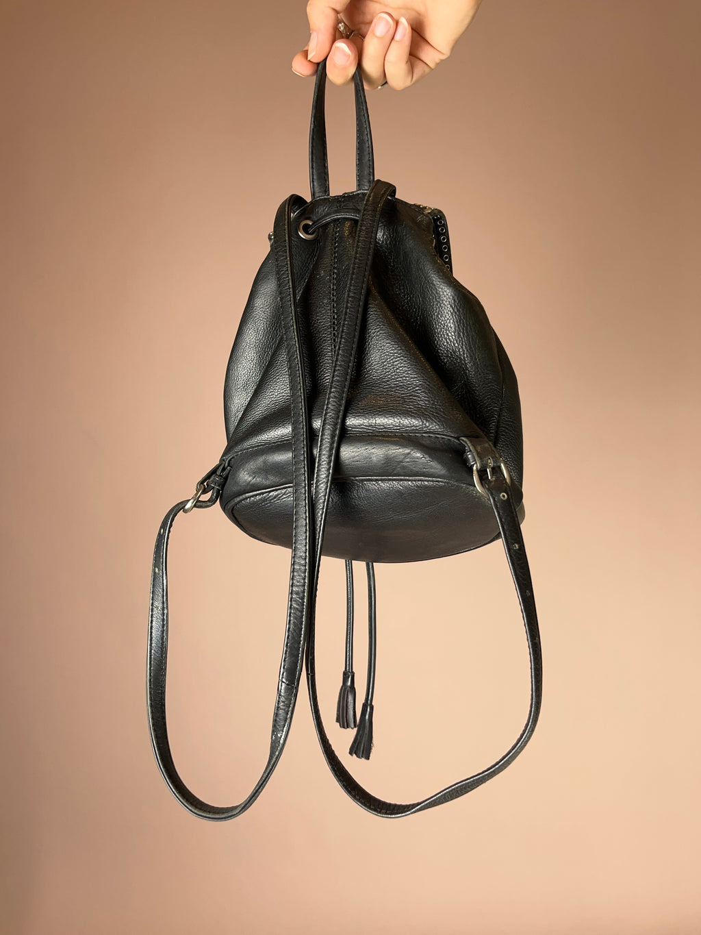 Mini Rucksack Schwarz Leder mit Nieten & Sternen – Kolster