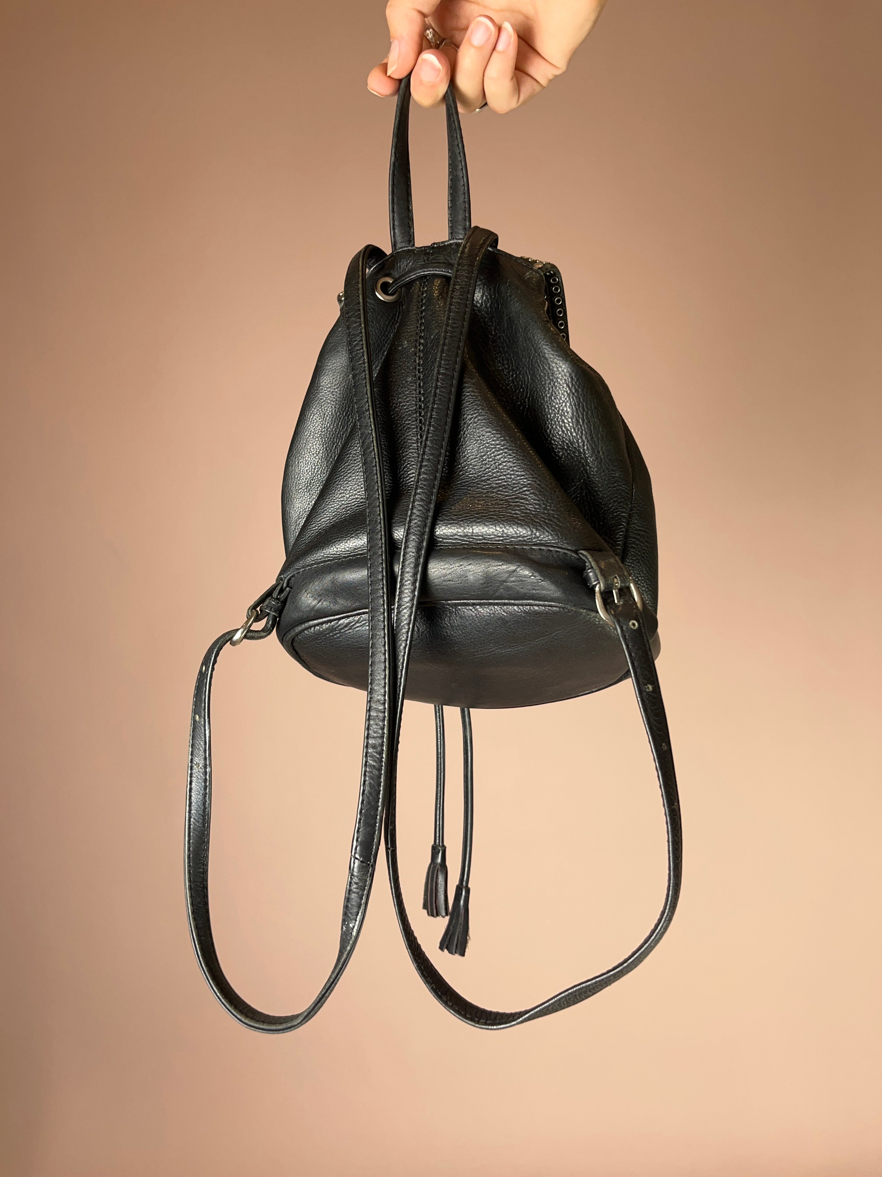 Mini Rucksack Schwarz Leder mit Nieten & Sternen – Kolster