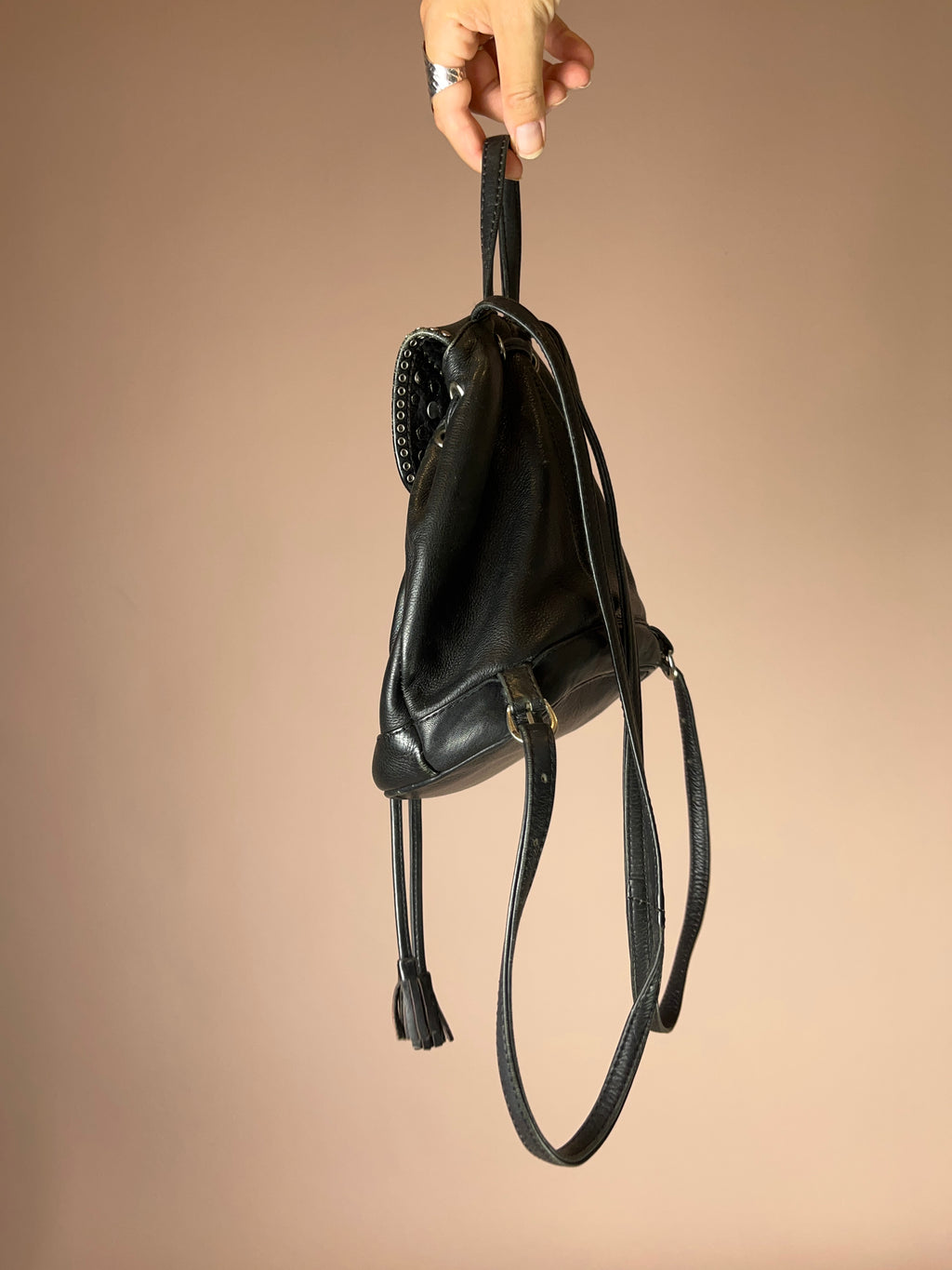 Mini Rucksack Schwarz Leder mit Nieten & Sternen – Kolster