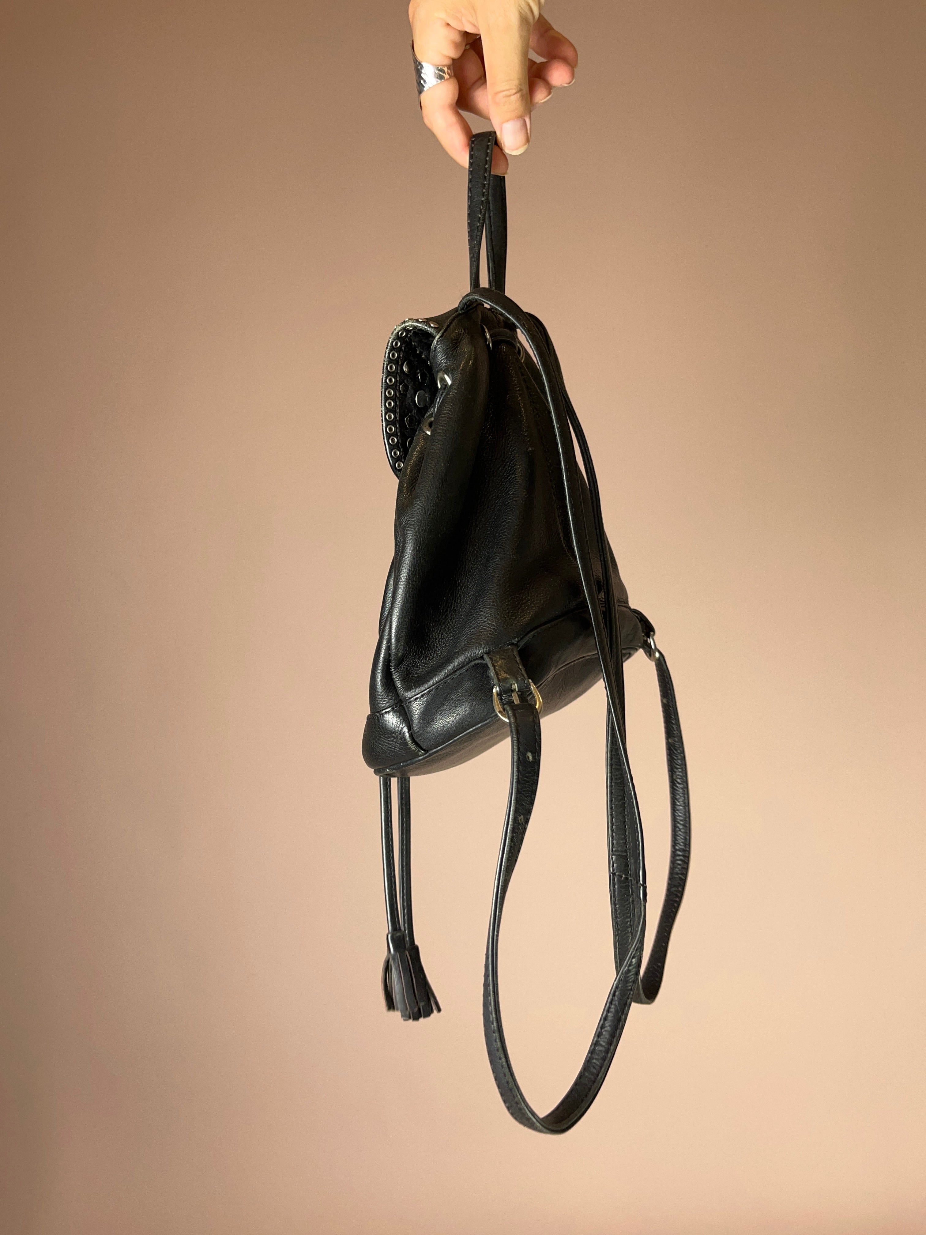 Mini Rucksack Schwarz Leder mit Nieten & Sternen – Kolster