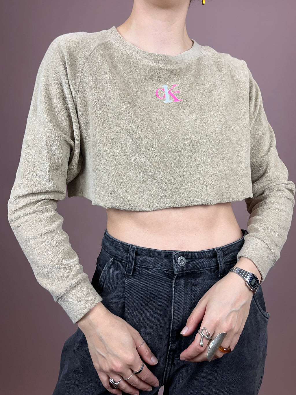 Calvin Klein Pullover Beige Frottee Gr. 36
