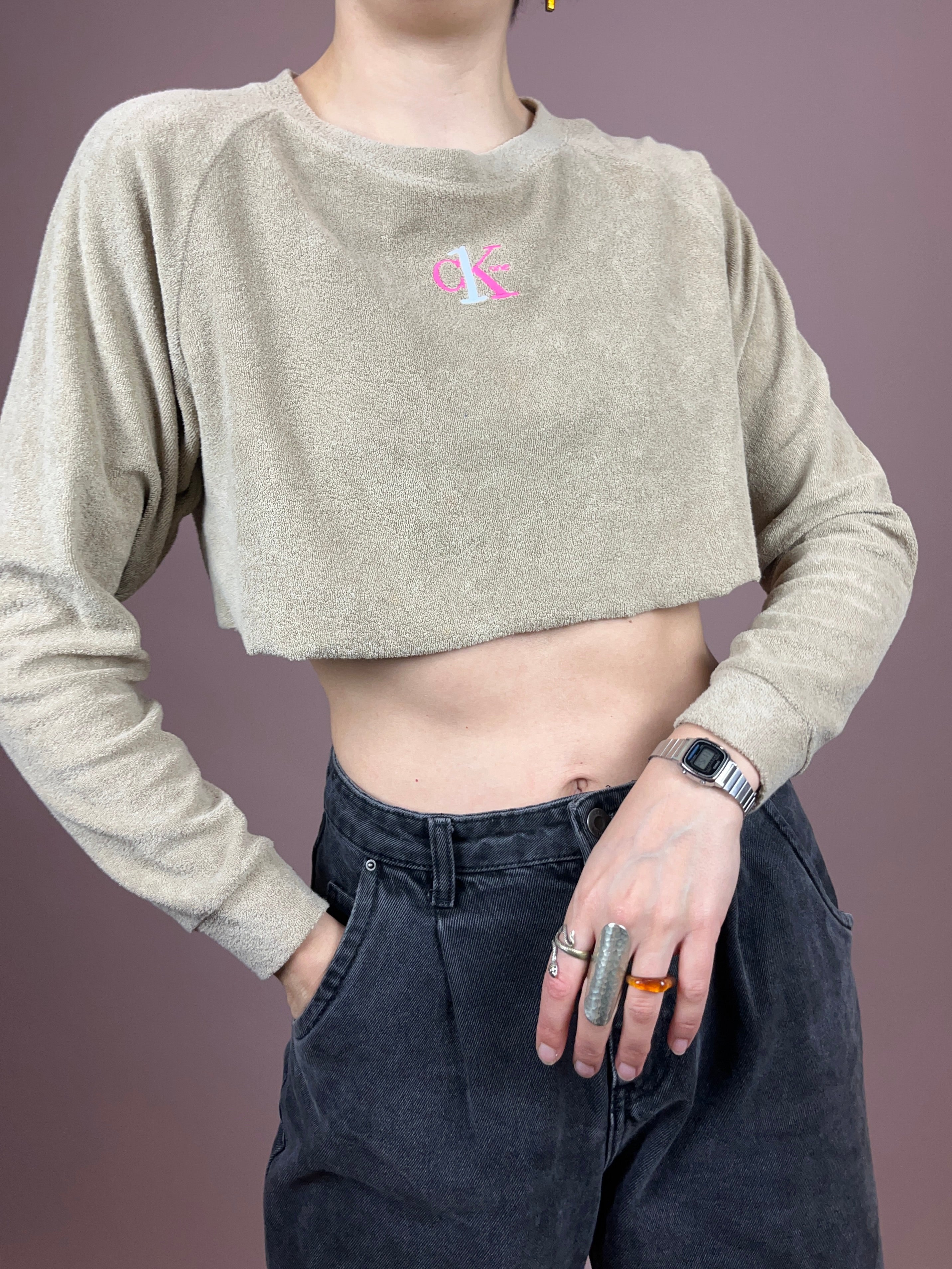Calvin Klein Pullover Beige Frottee Gr. 36
