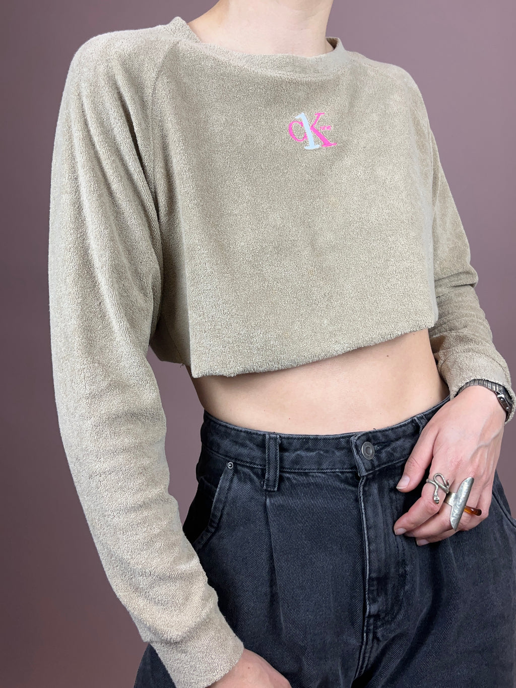 Calvin Klein Pullover Beige Frottee Gr. 36