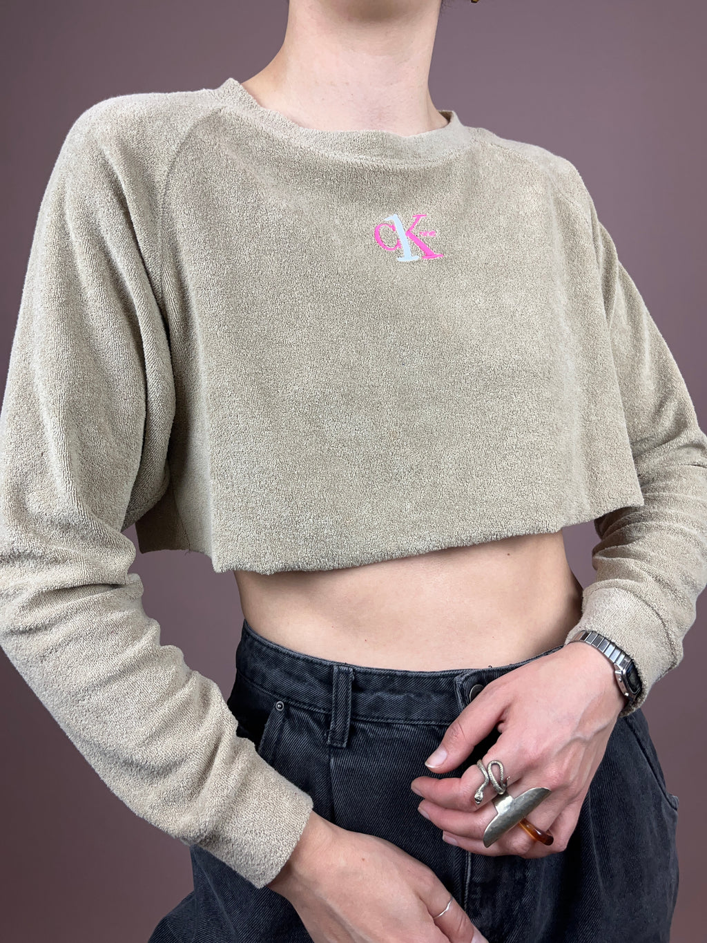 Calvin Klein Pullover Beige Frottee Gr. 36