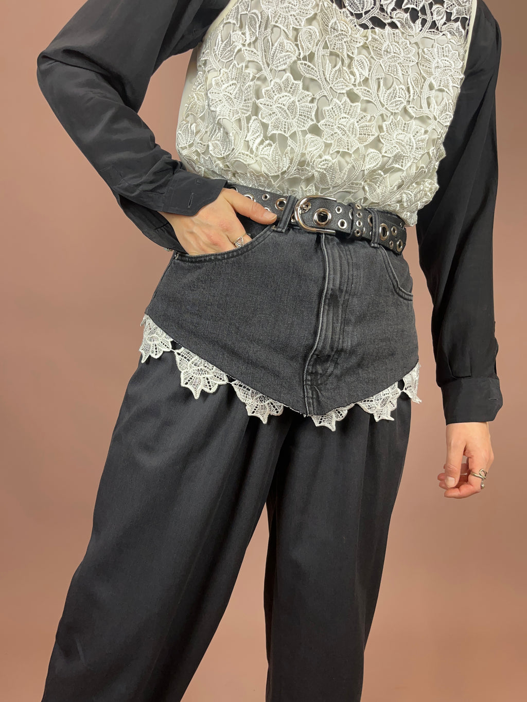 Top Bluse Spitze High Neck weiß Gr. 40