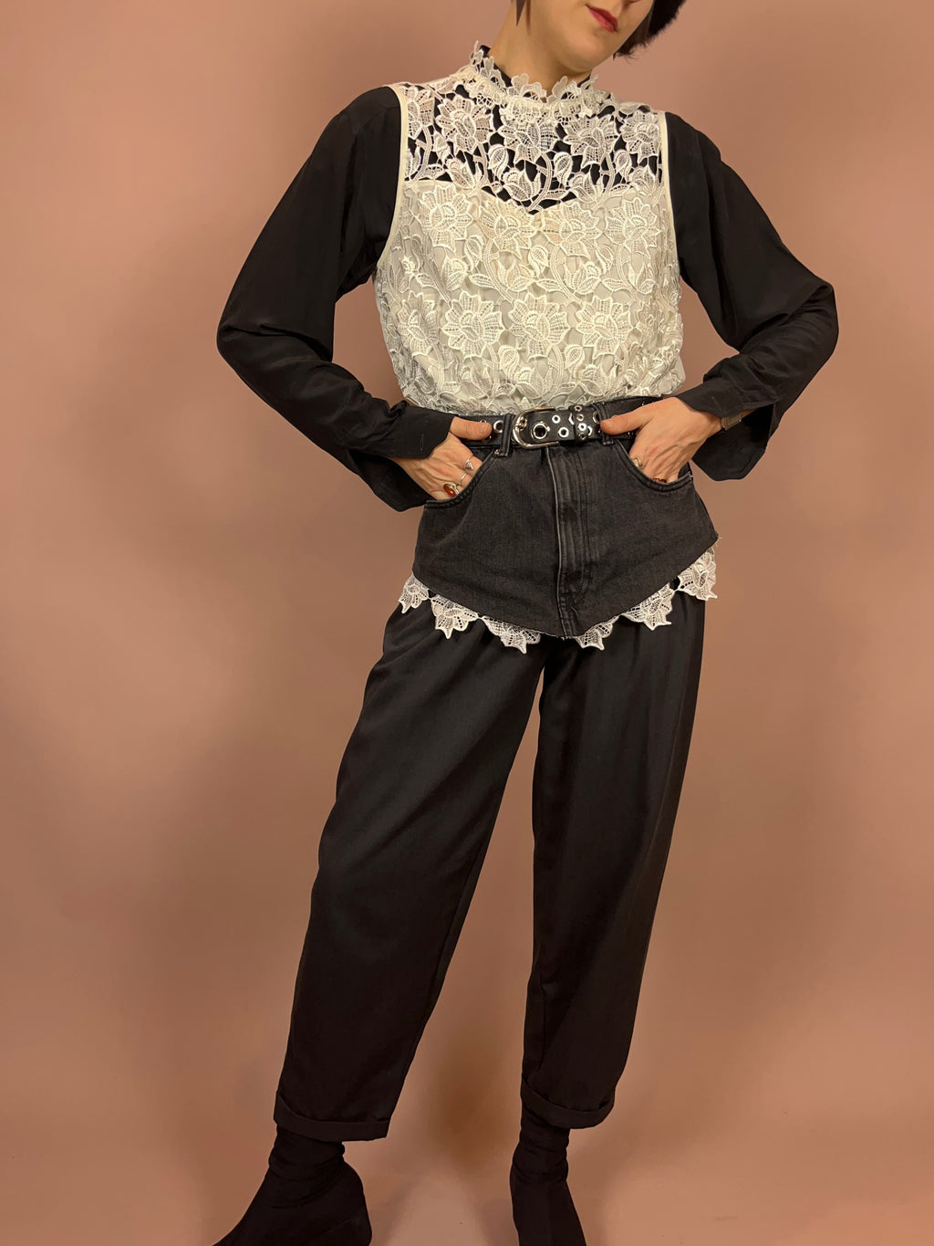 Top Bluse Spitze High Neck weiß Gr. 40