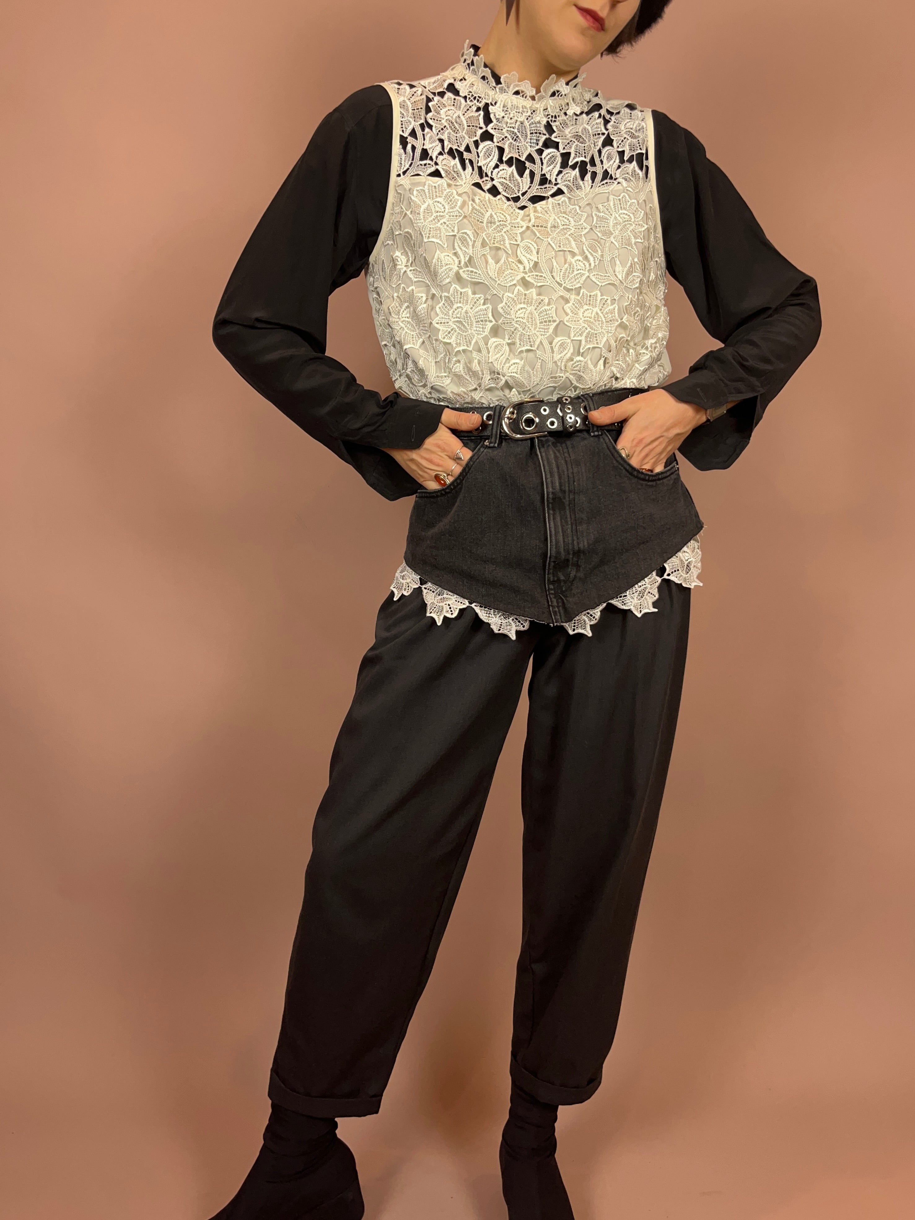 Top Bluse Spitze High Neck weiß Gr. 40