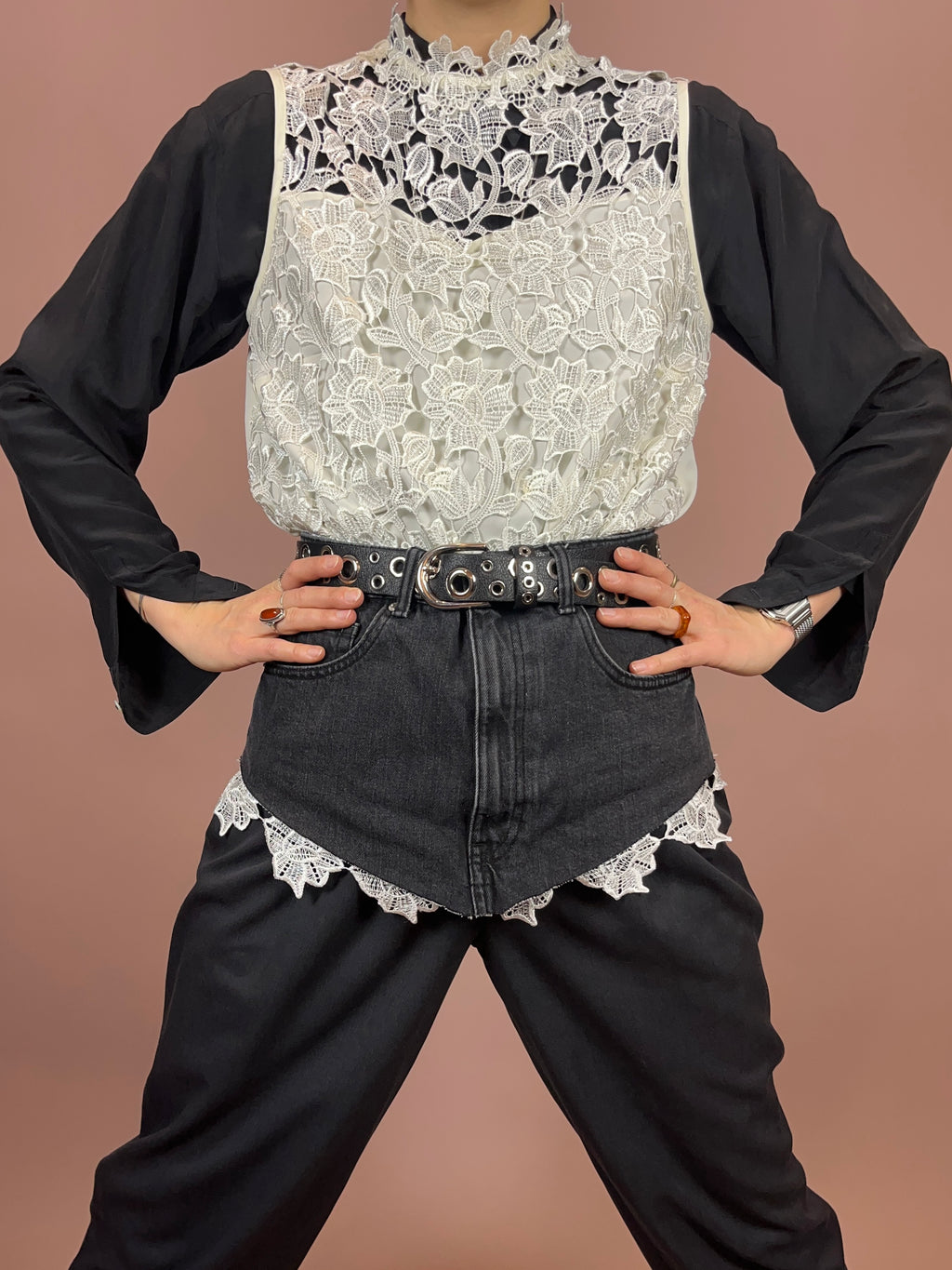 Top Bluse Spitze High Neck weiß Gr. 40