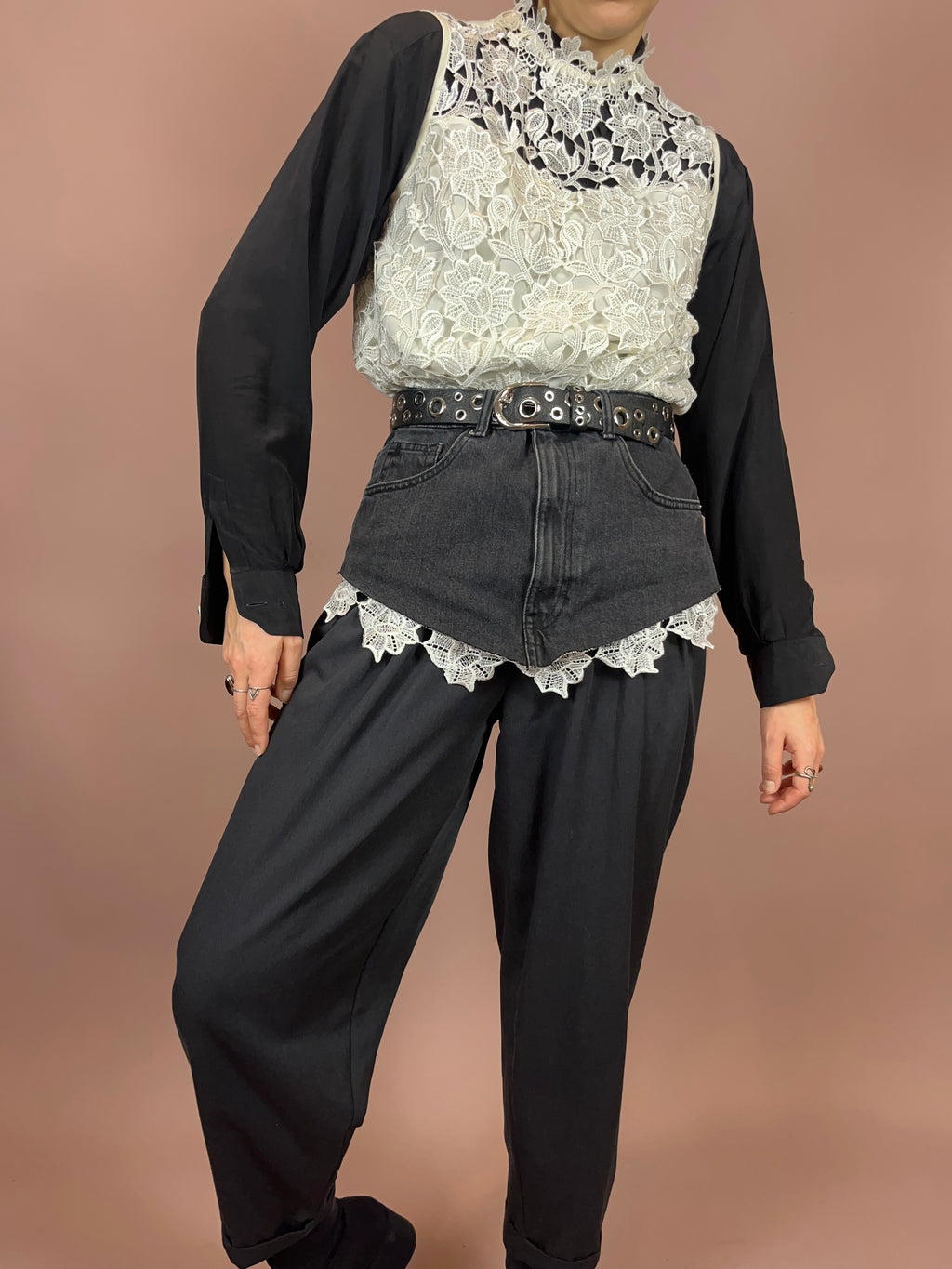 Top Bluse Spitze High Neck weiß Gr. 40