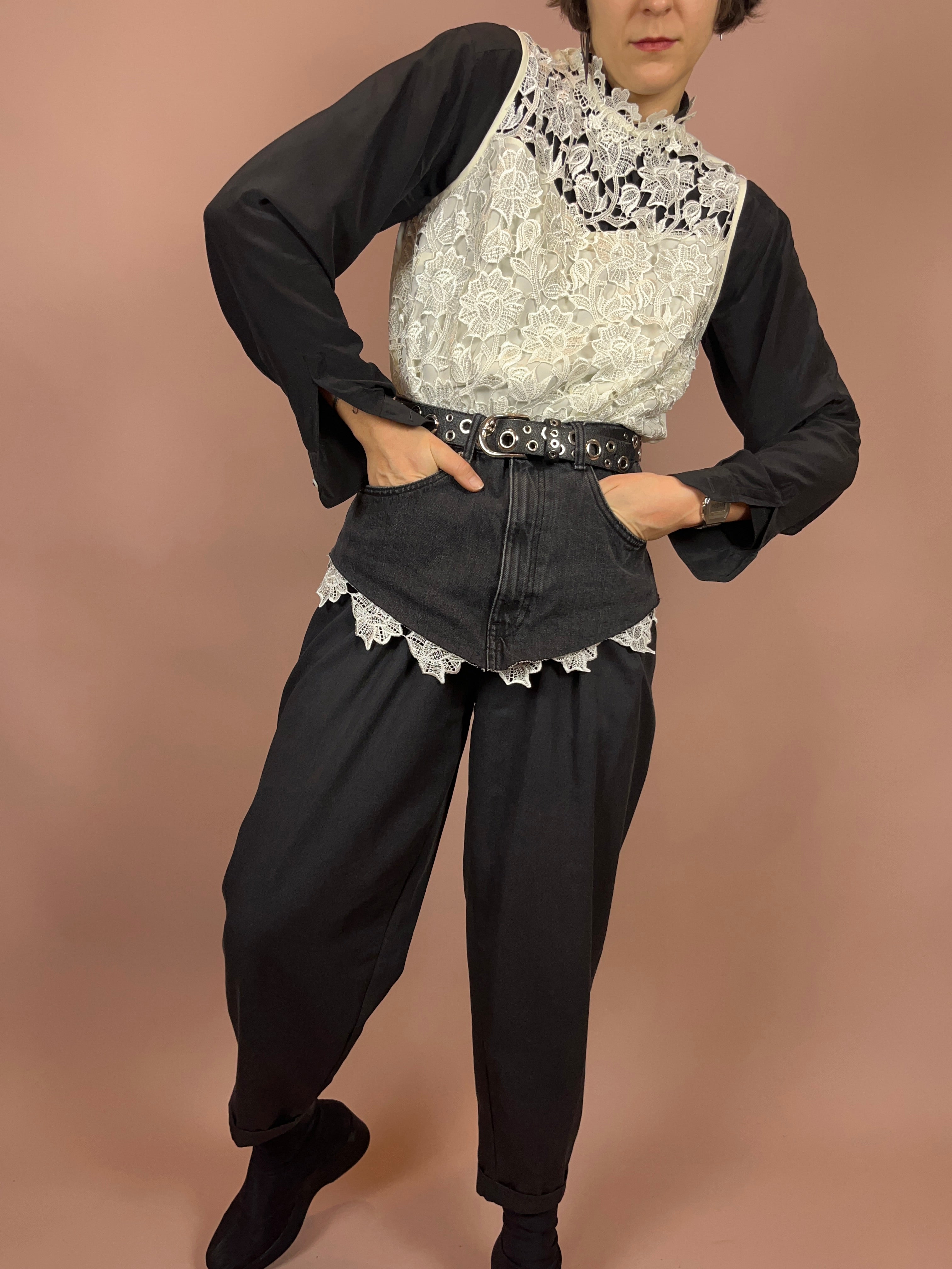 Top Bluse Spitze High Neck weiß Gr. 40