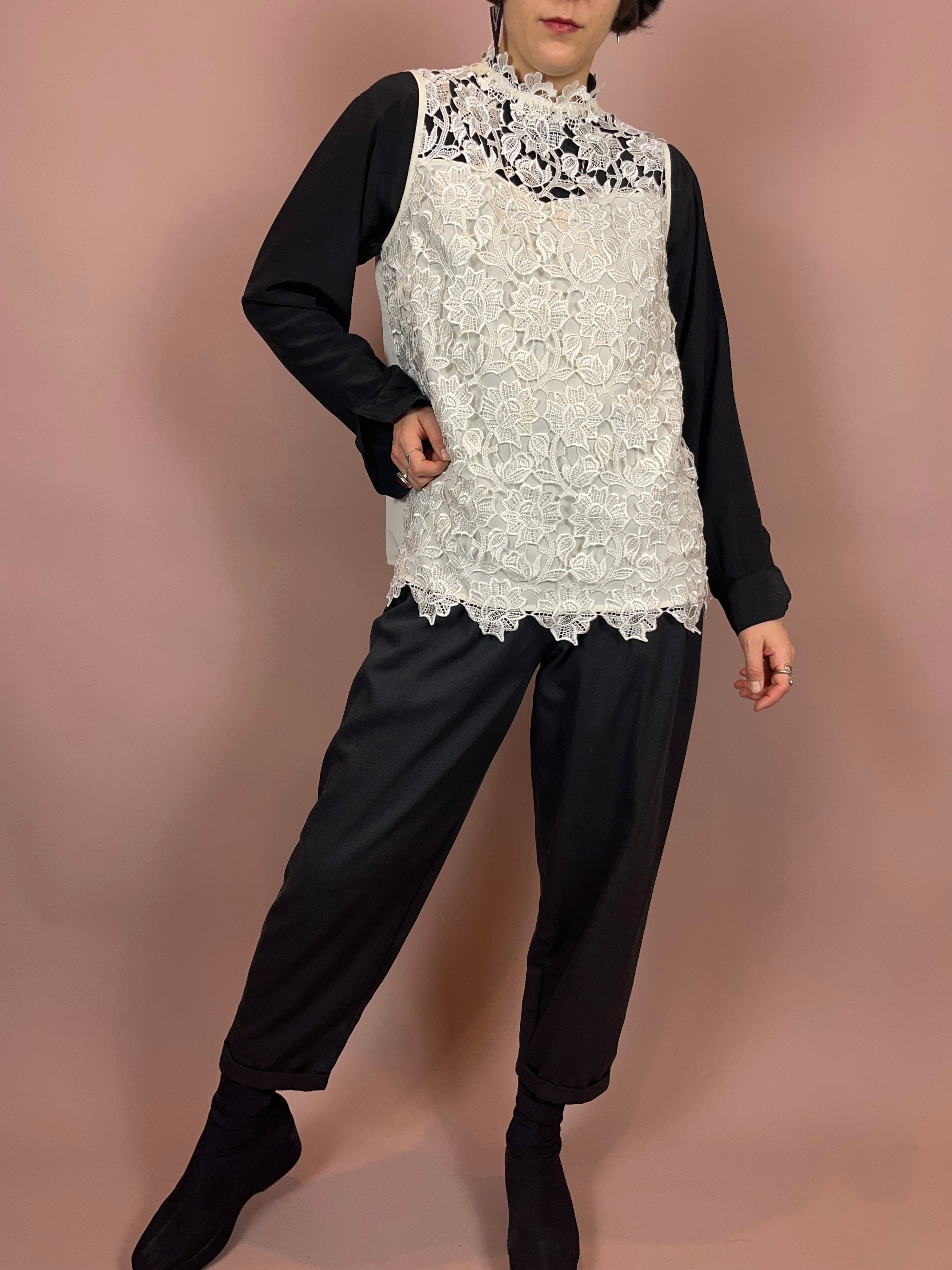 Top Bluse Spitze High Neck weiß Gr. 40