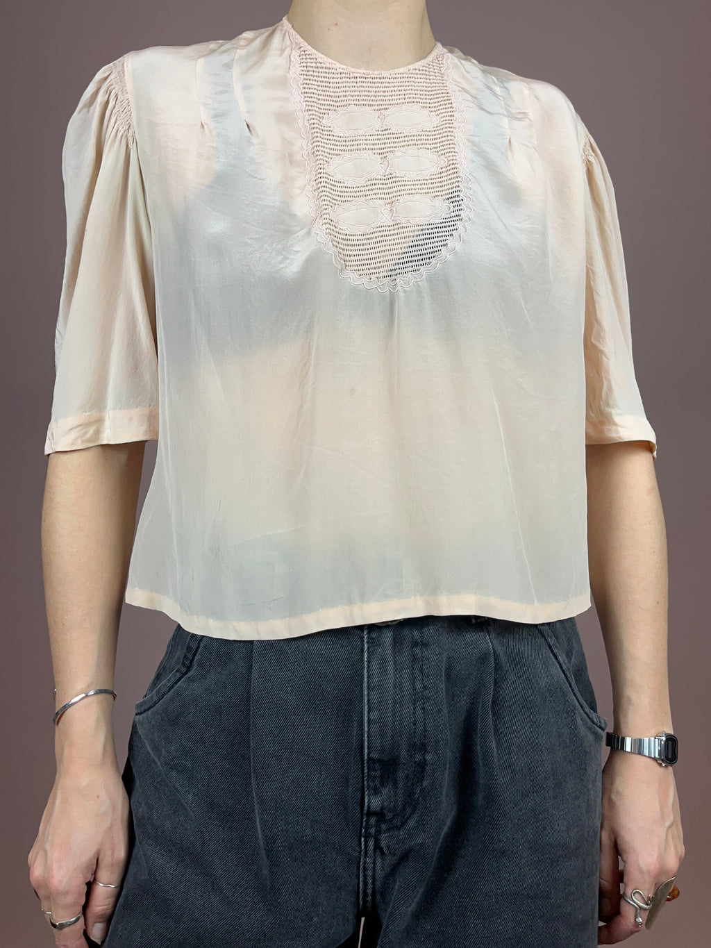 Tshirt Bluse Seide 70s Rose Gr. 36