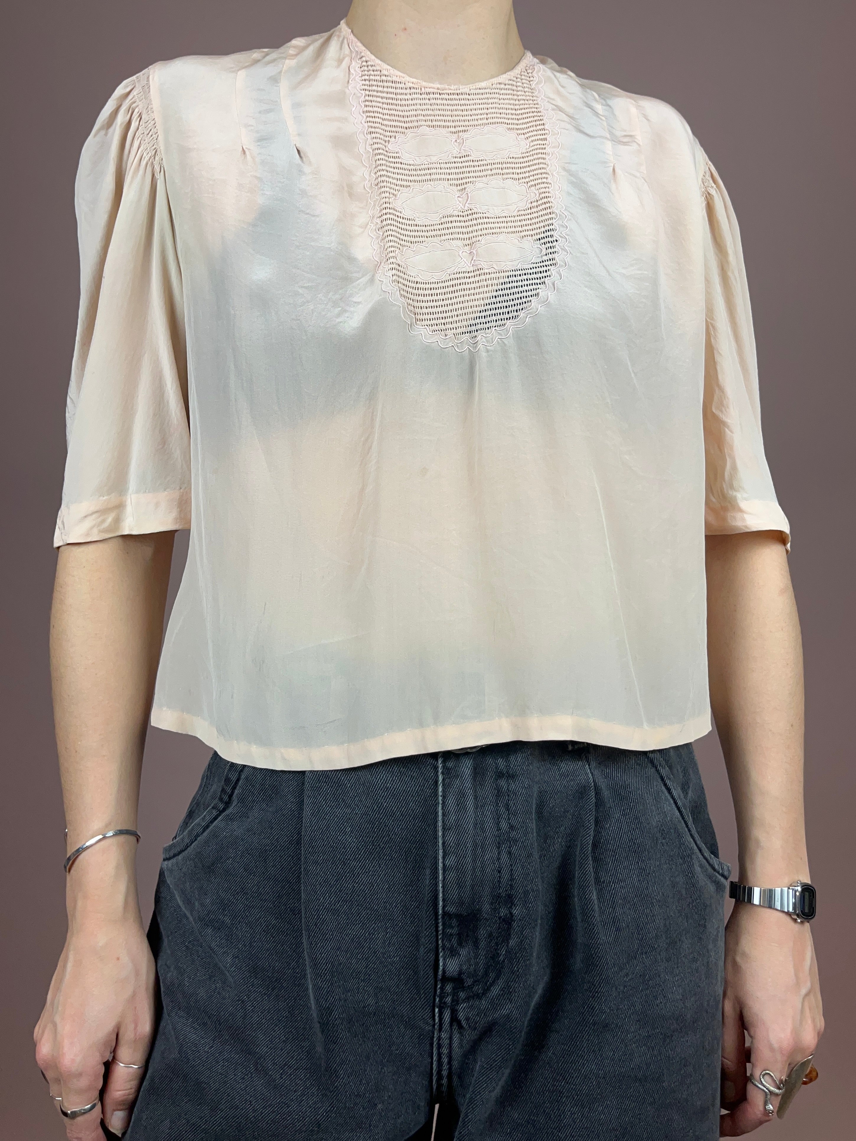 Tshirt Bluse Seide 70s Rose Gr. 36