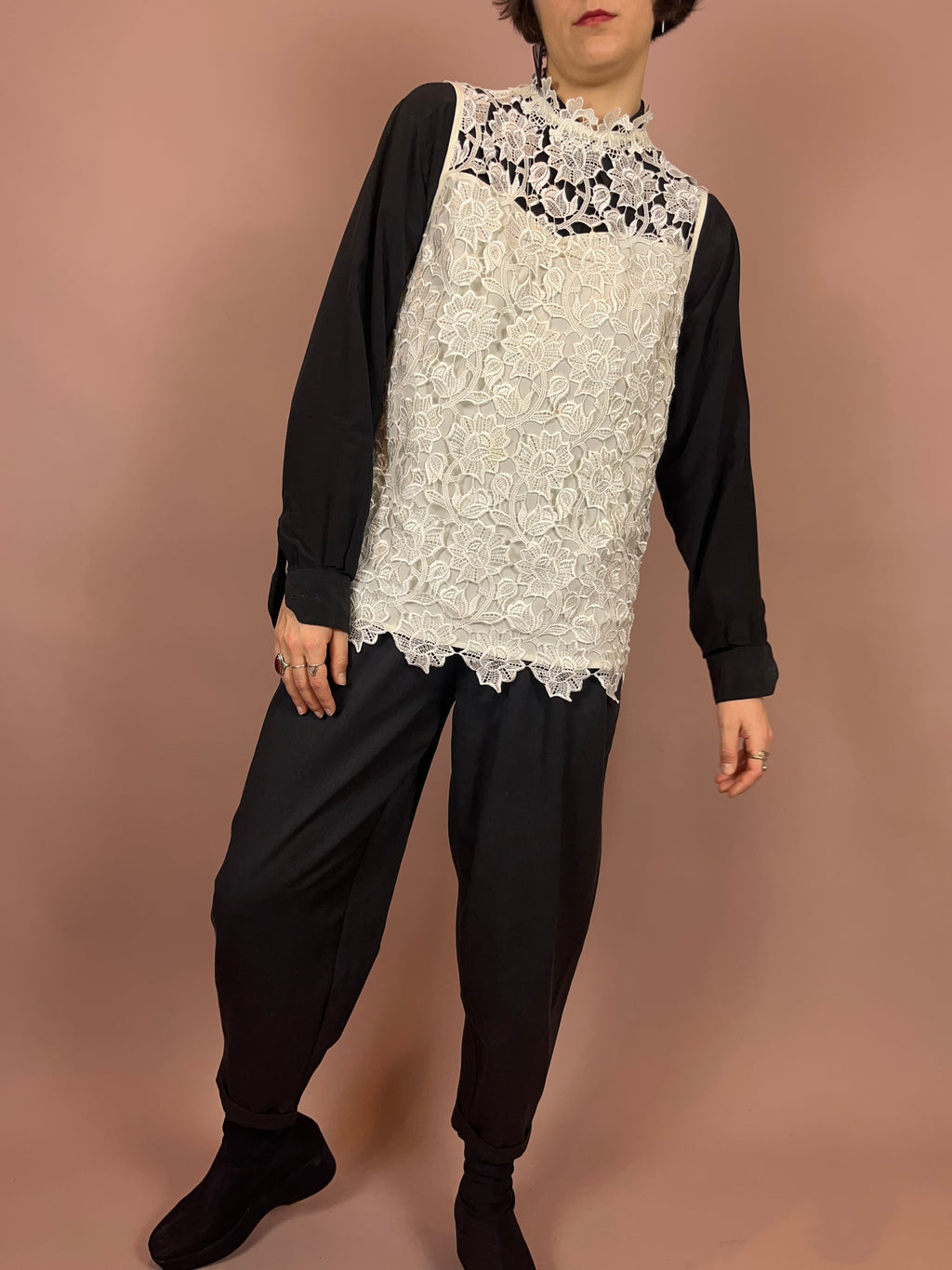 Top Bluse Spitze High Neck weiß Gr. 40