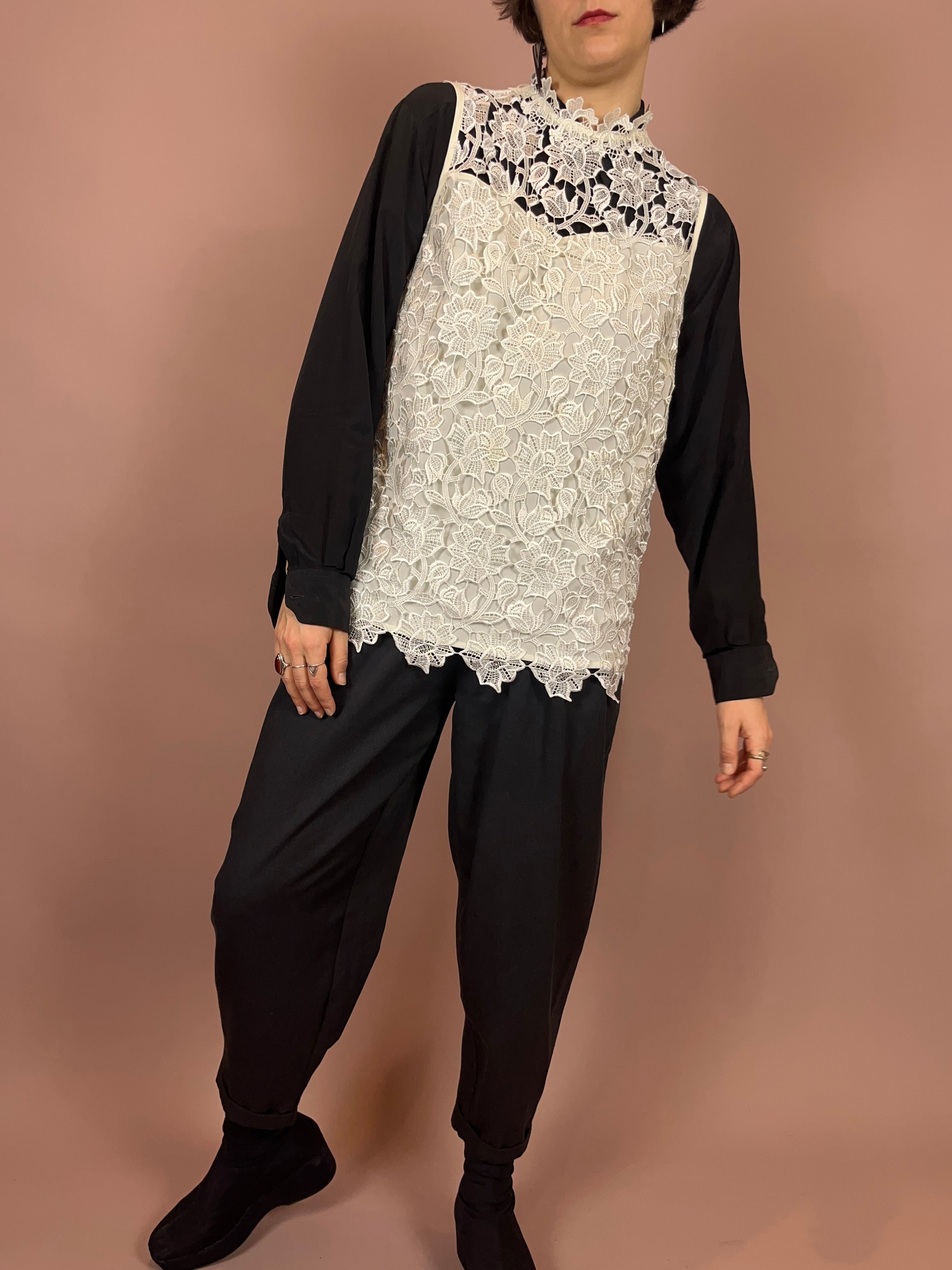 Top Bluse Spitze High Neck weiß Gr. 40