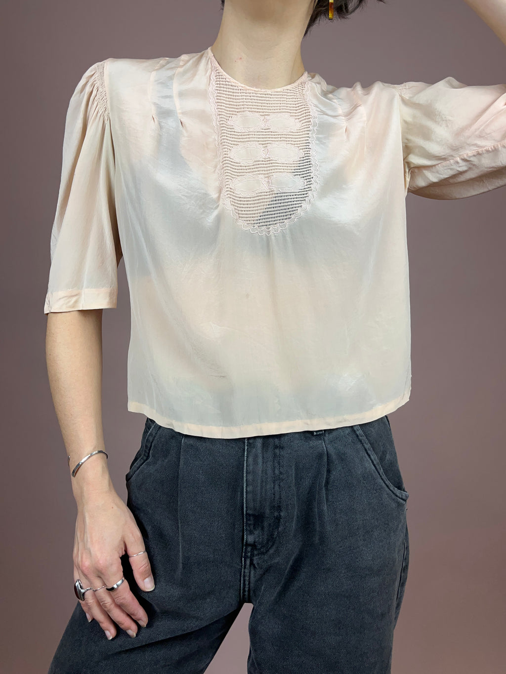 Tshirt Bluse Seide 70s Rose Gr. 36