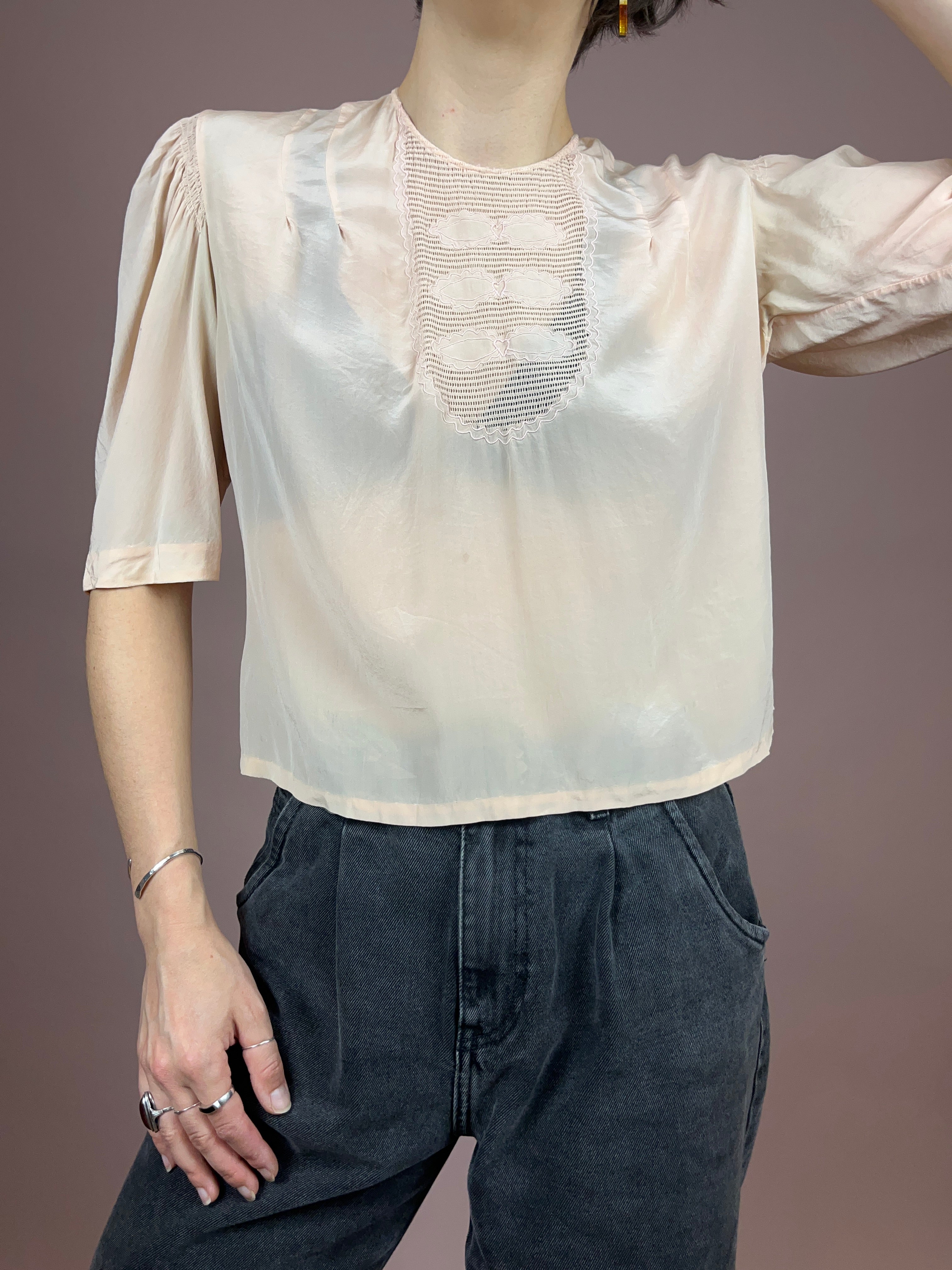 Tshirt Bluse Seide 70s Rose Gr. 36