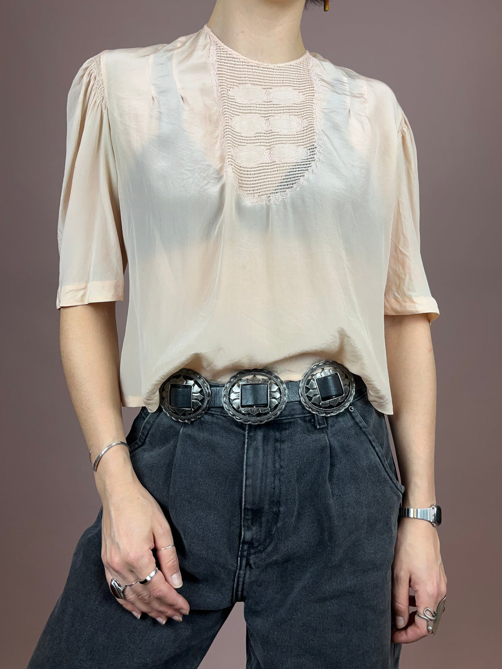 Tshirt Bluse Seide 70s Rose Gr. 36