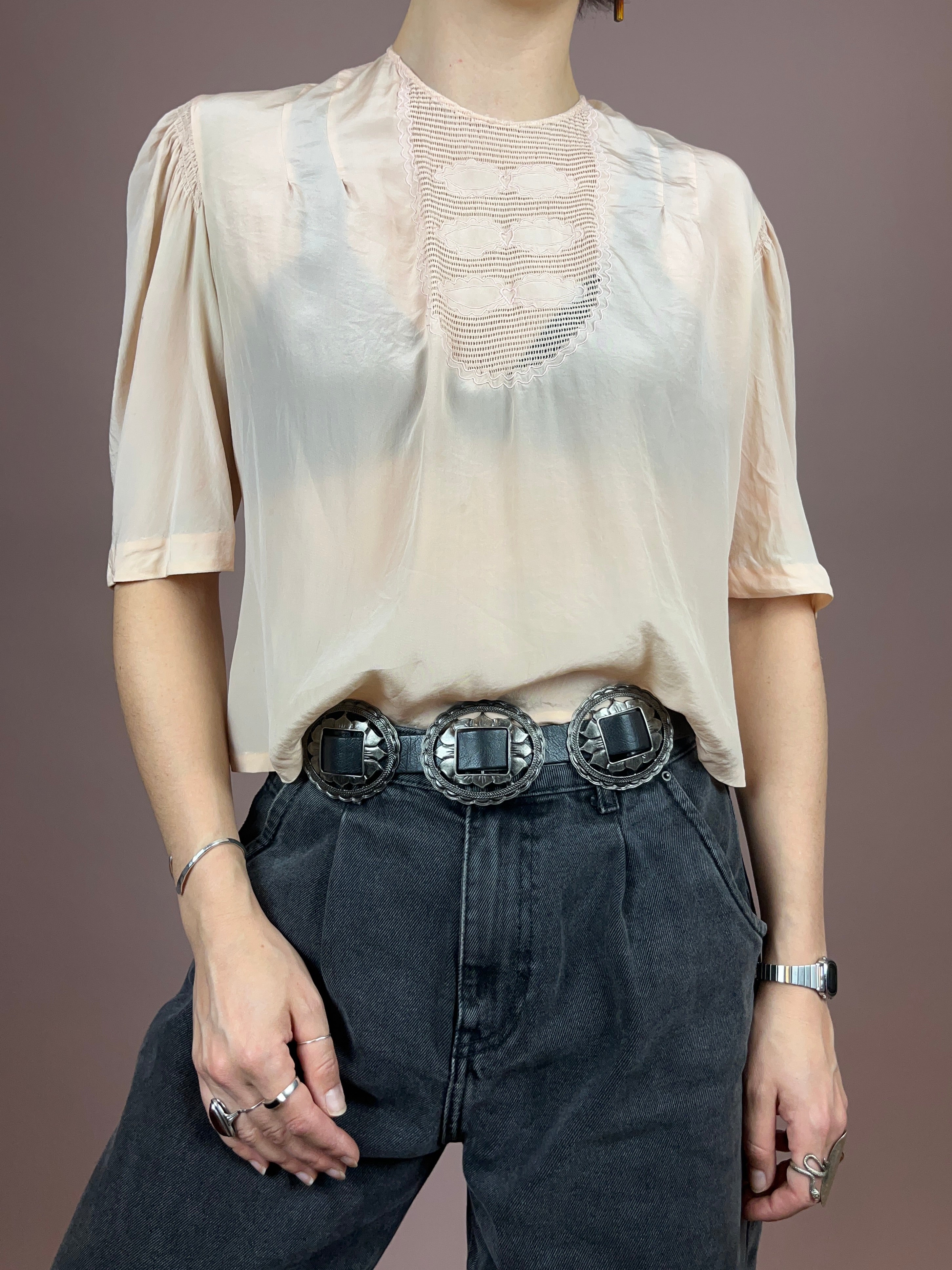 Tshirt Bluse Seide 70s Rose Gr. 36