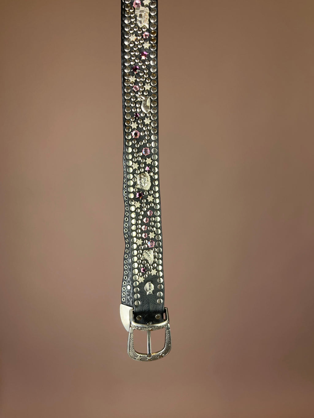 Gürtel Schwarz Leder mit Nieten & Rosa Strass – Kolster