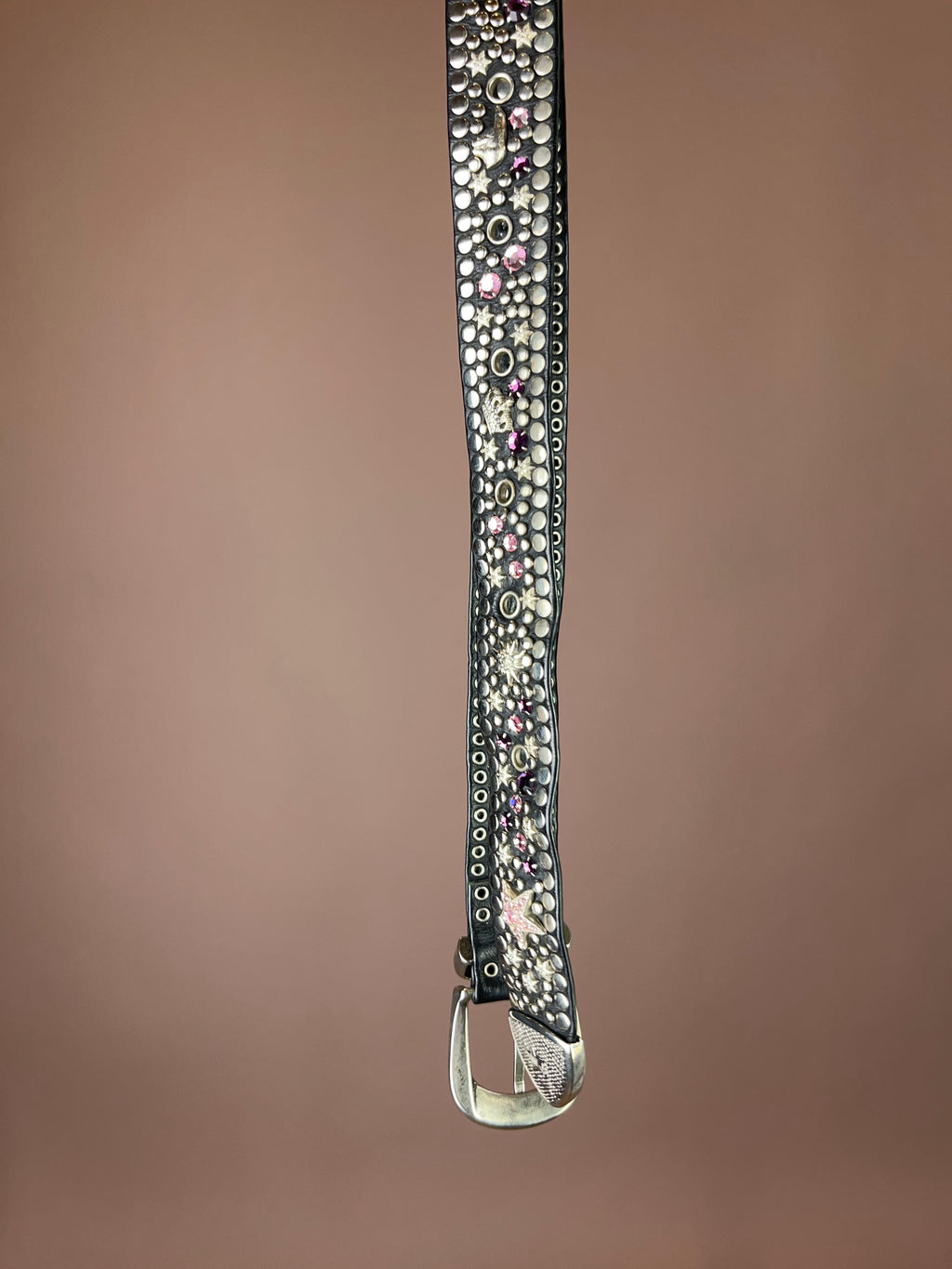 Gürtel Schwarz Leder mit Nieten & Rosa Strass – Kolster